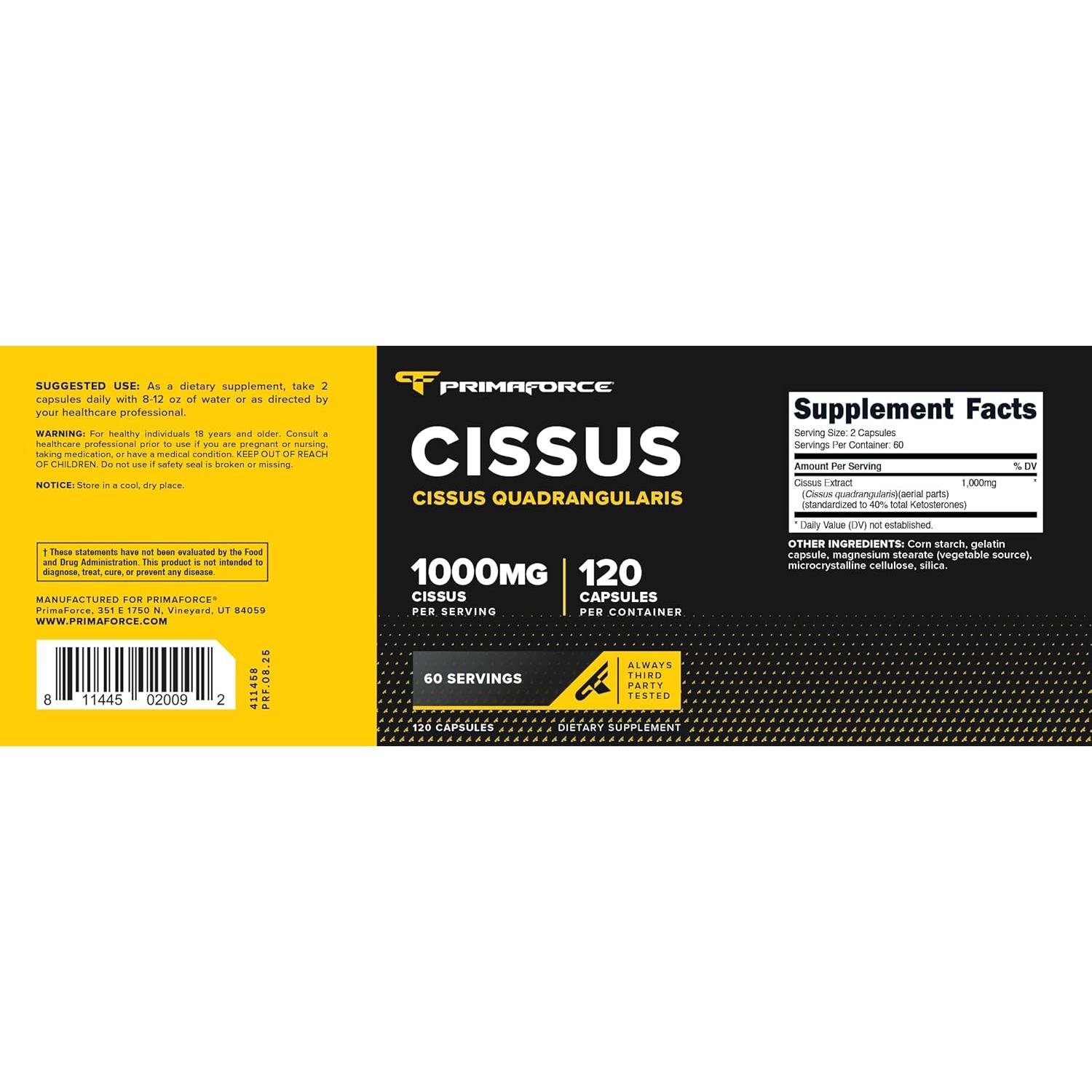 Extracto de Cissus Quadrangularis Primaforce 120 Cápsulas 1000mg