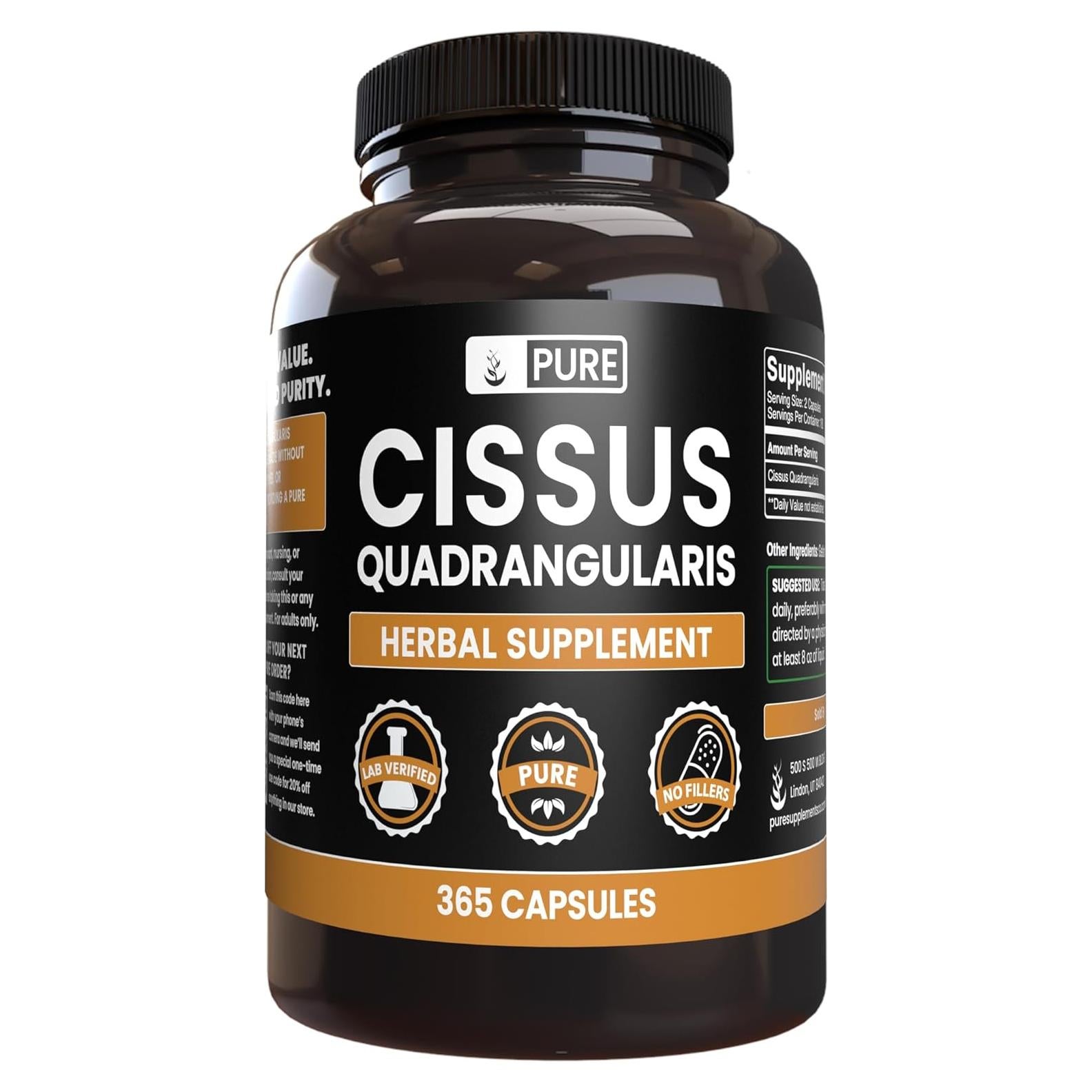 Cápsulas de Cissus Quadrangularis 365 Unidades Puras