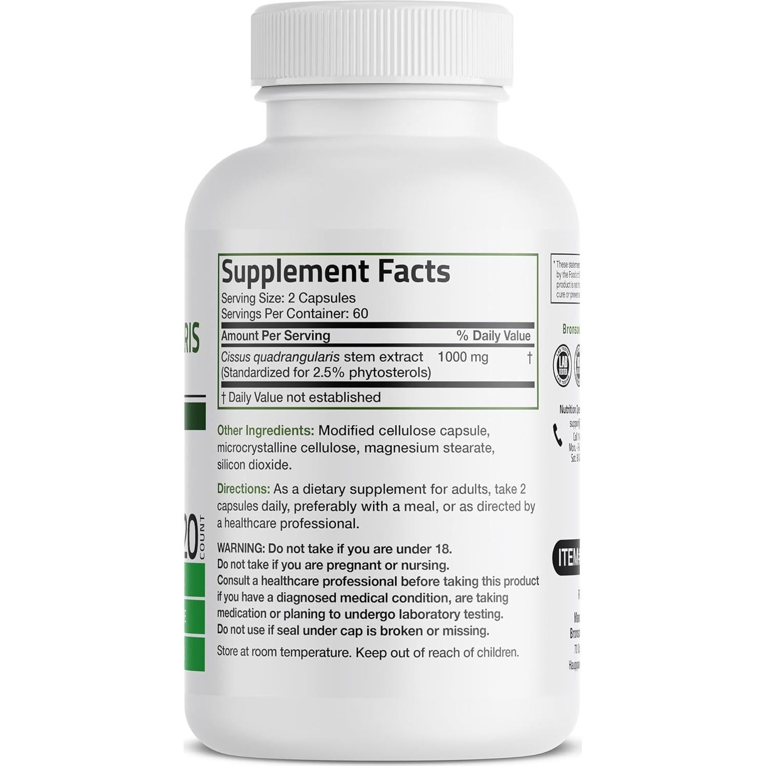 Cissus Quadrangularis Bronson 1000 mg - 120 Cápsulas Vegetarianas