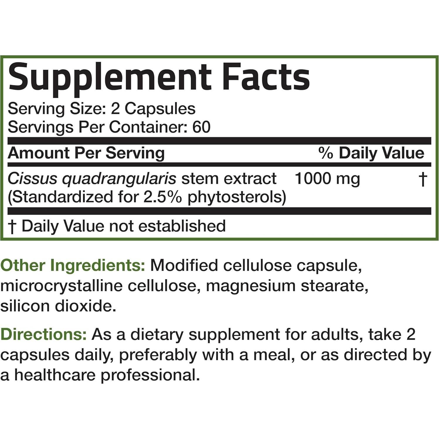 Cissus Quadrangularis Bronson 1000 mg - 120 Cápsulas Vegetarianas