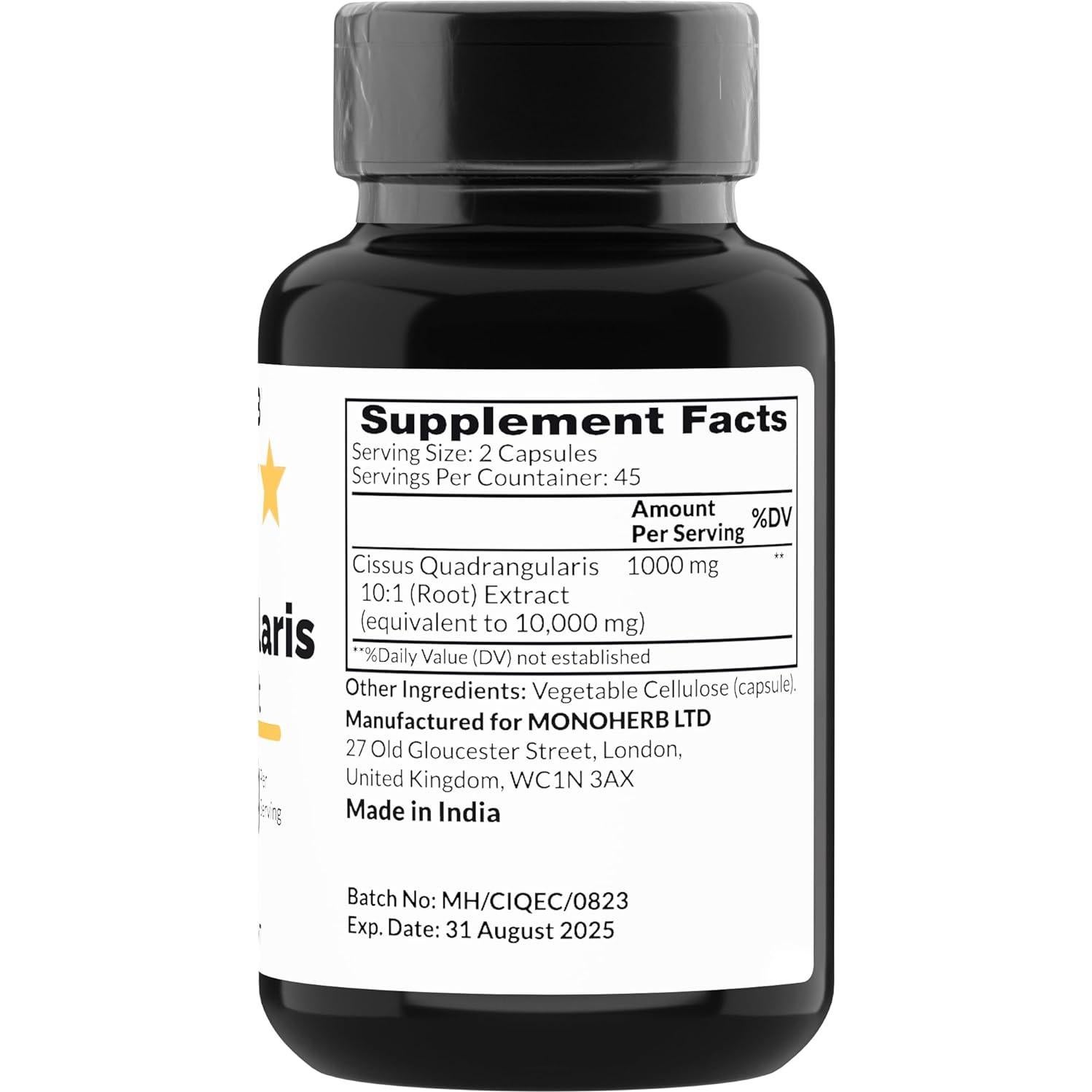 Extracto de Cissus Quadrangularis Monoherb 1000 mg - 90 Cápsulas Vegetarianas