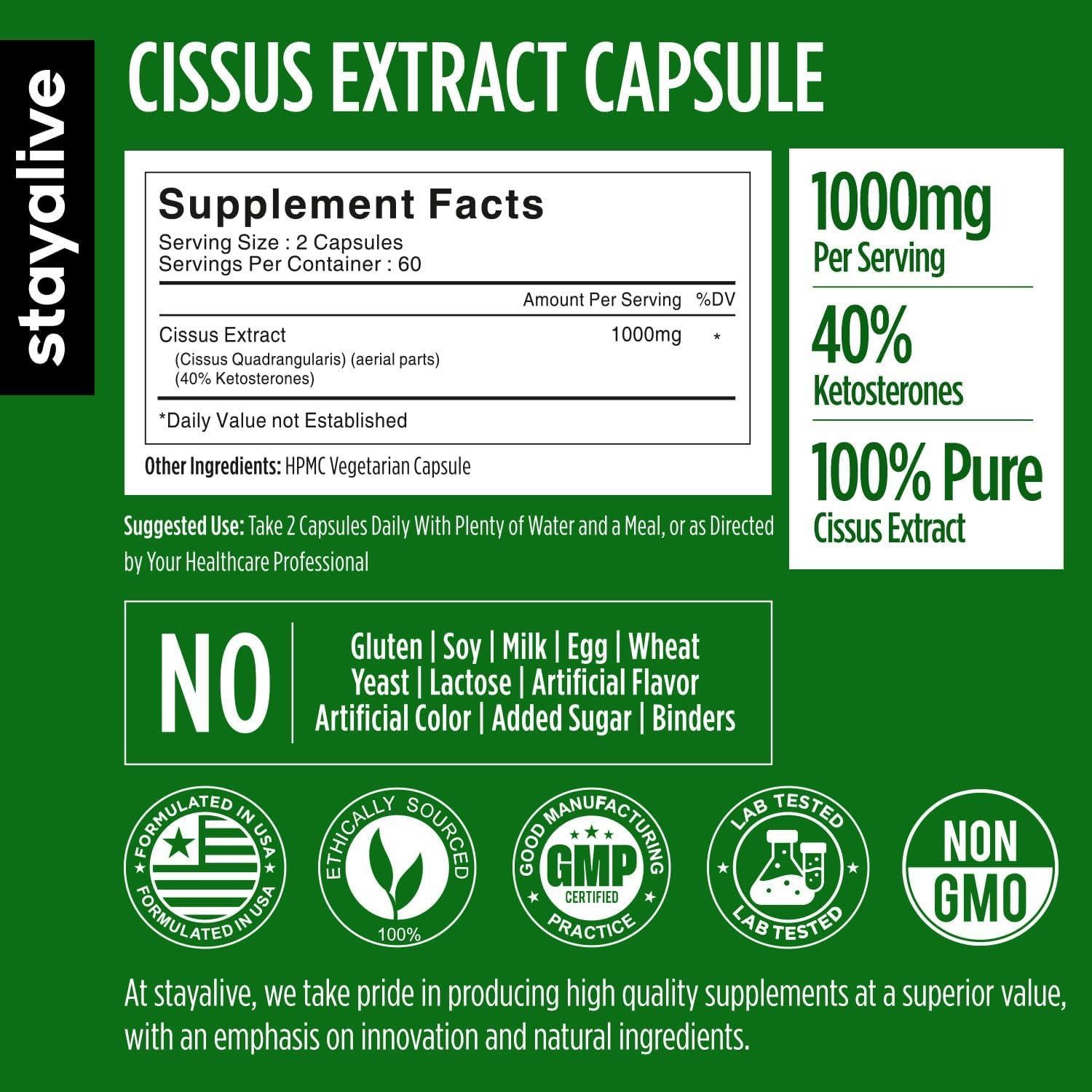 Suplemento Cissus Quadrangularis Stay Alive 1000mg 120 Cápsulas
