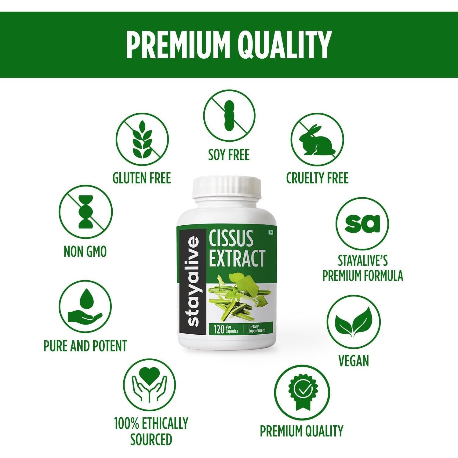 Suplemento Cissus Quadrangularis Stay Alive 1000mg 120 Cápsulas