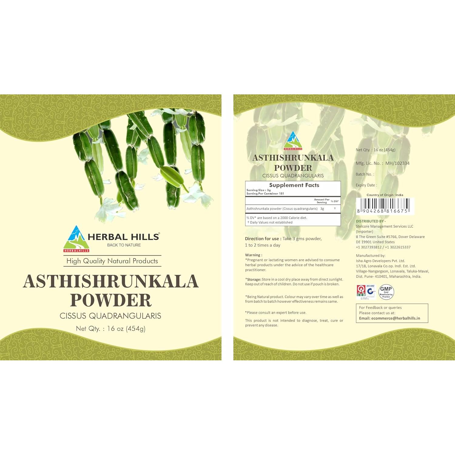 Polvo de Asthishrunkala Herbal Hills Cissus Quadrangularis 454g