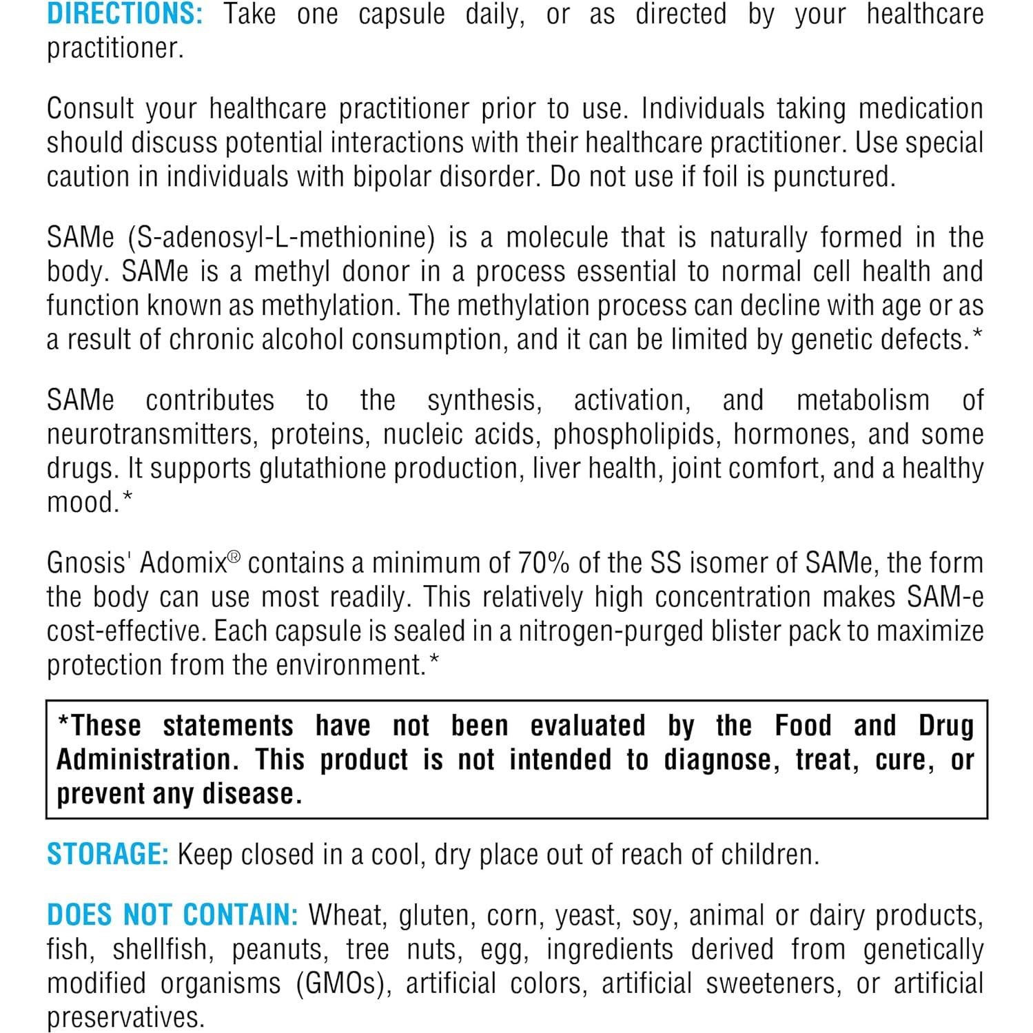 Suplemento Hepático Xymogen SAM-e 200mg Vegano 30 Cápsulas