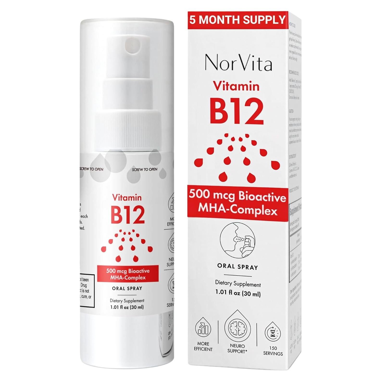 Spray de Vitamina B12 NorVita 500 mcg - 150 Porciones Vegano
