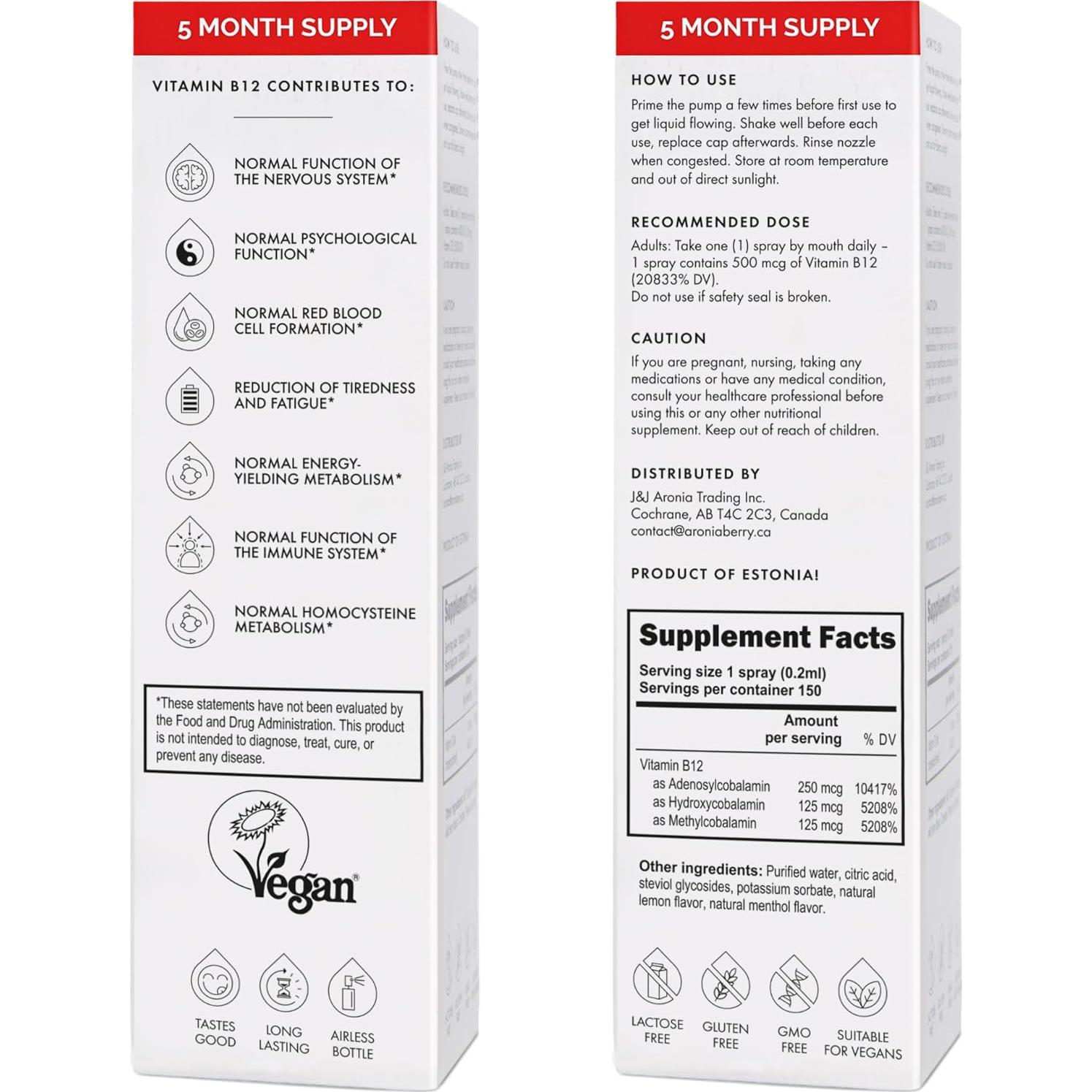 Spray de Vitamina B12 NorVita 500 mcg - 150 Porciones Vegano