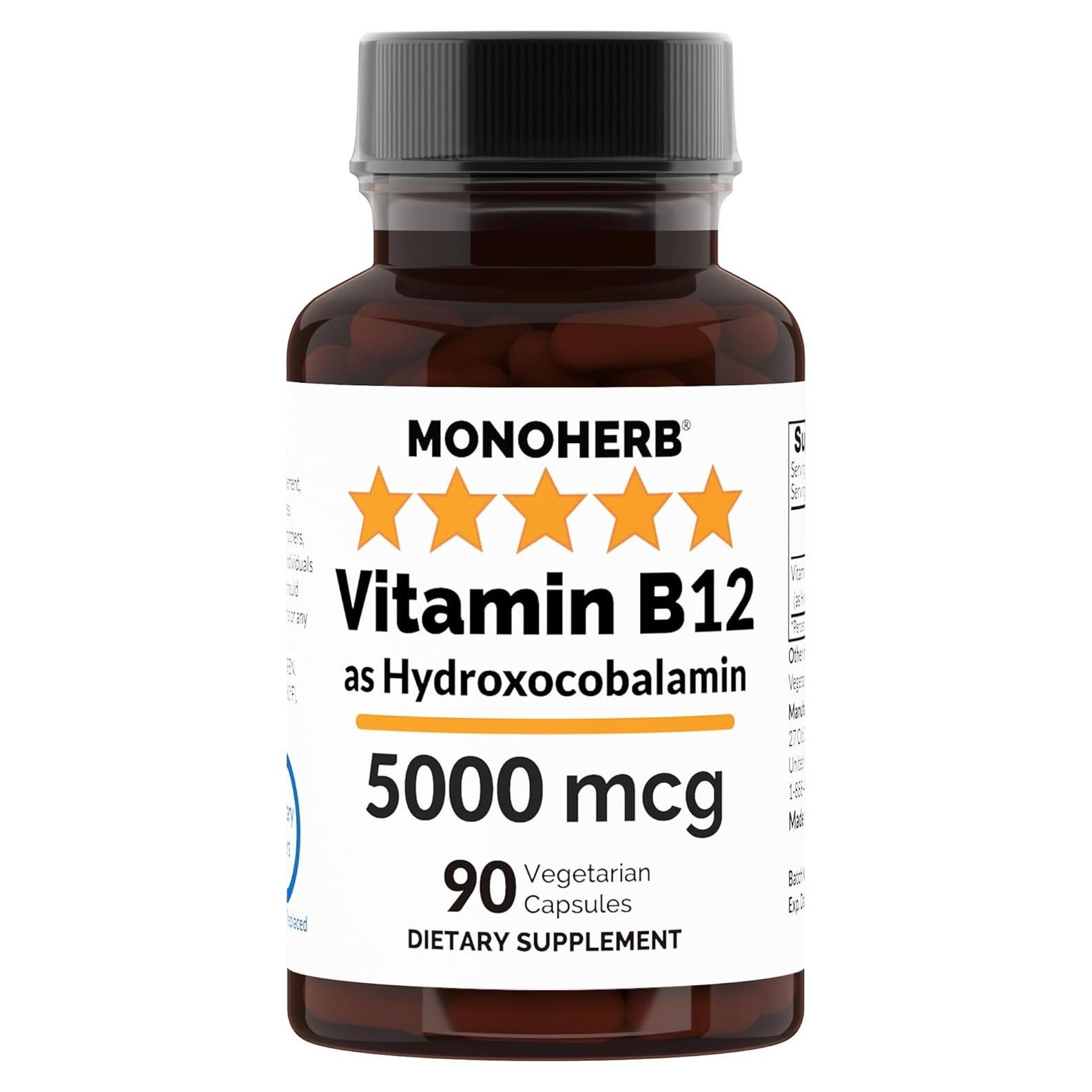 Suplemento de Vitamina B12 Hidroxocobalamina MONOHERB 5000mcg