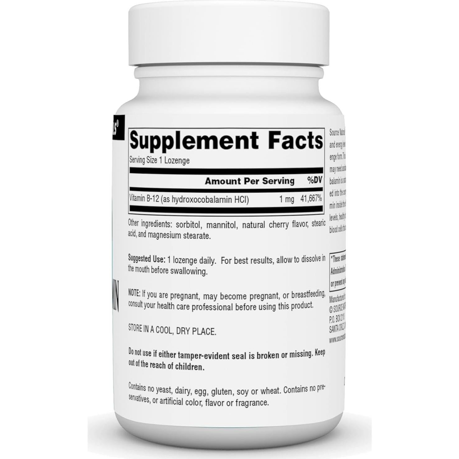 Source Naturals Hidroxocobalamina B-12 1 mg - 120 Pastillas