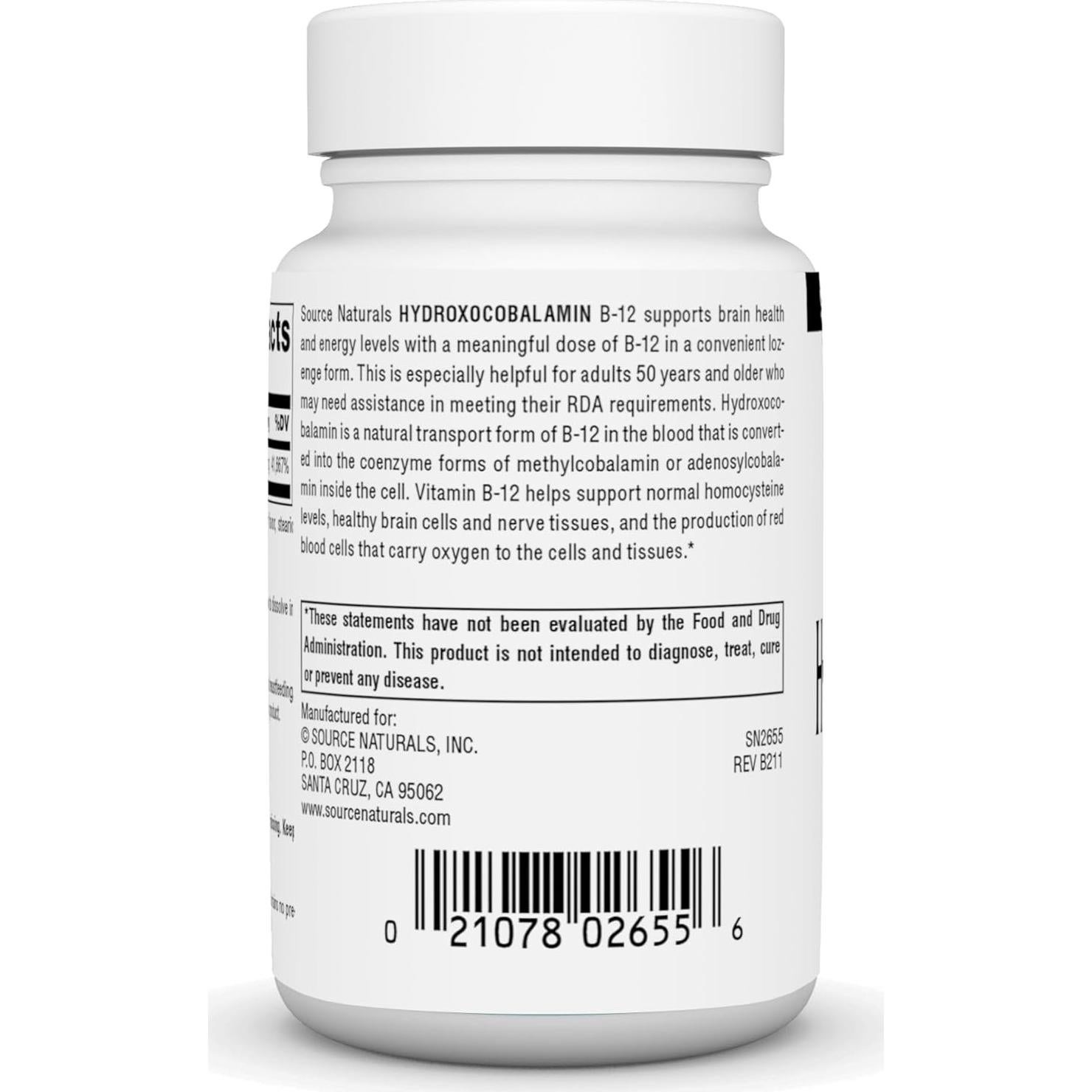 Source Naturals Hidroxocobalamina B-12 1 mg - 120 Pastillas