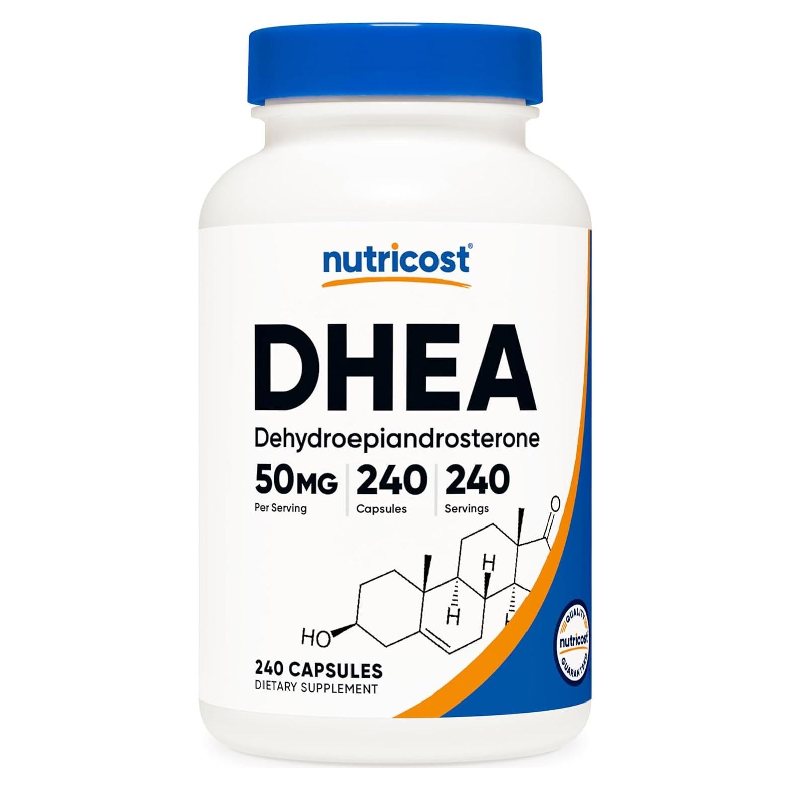 Suplemento DHEA Nutricost 50mg 240 Cápsulas Sin Gluten