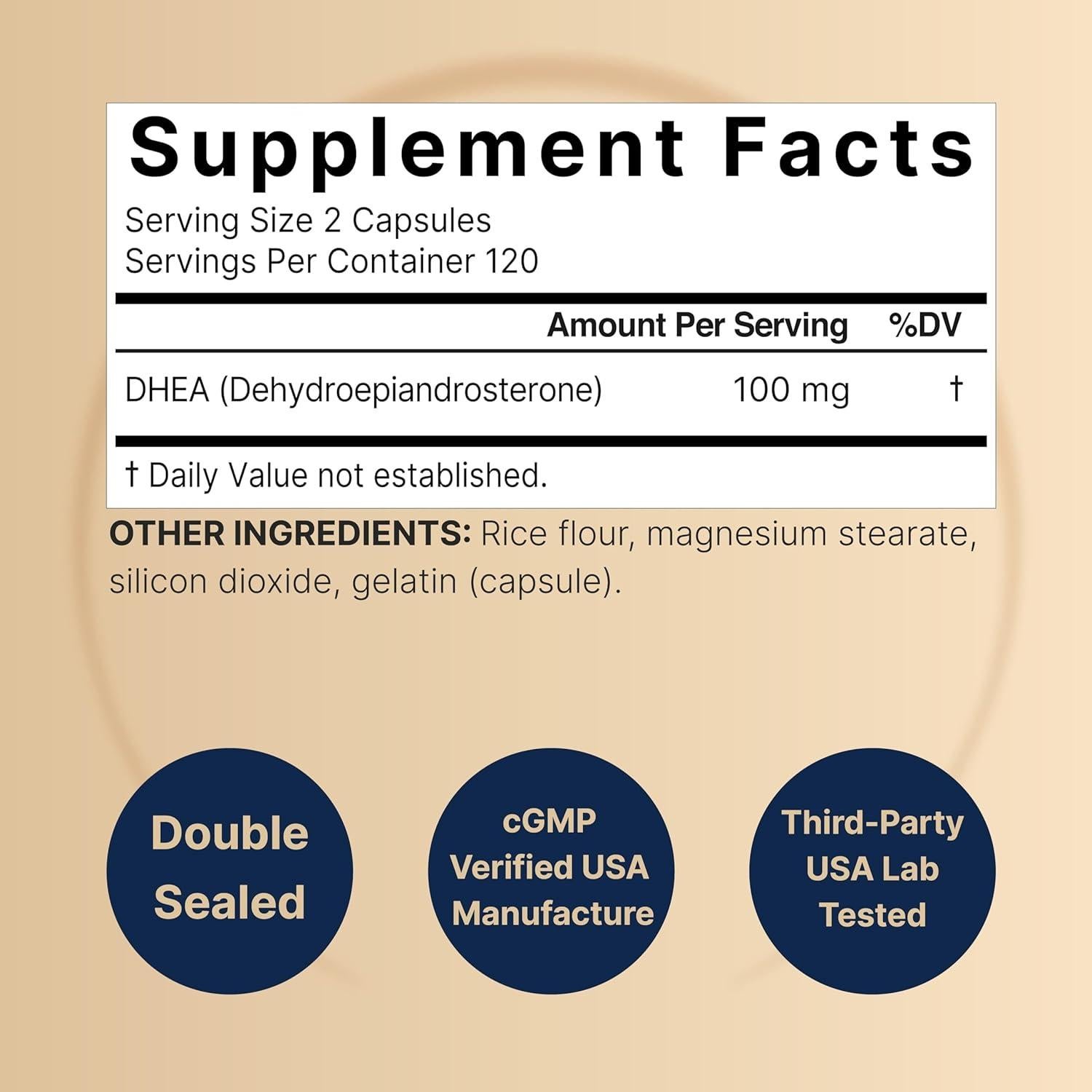 Suplemento DHEA NatureBell 100mg 240 Cápsulas Alta Absorción