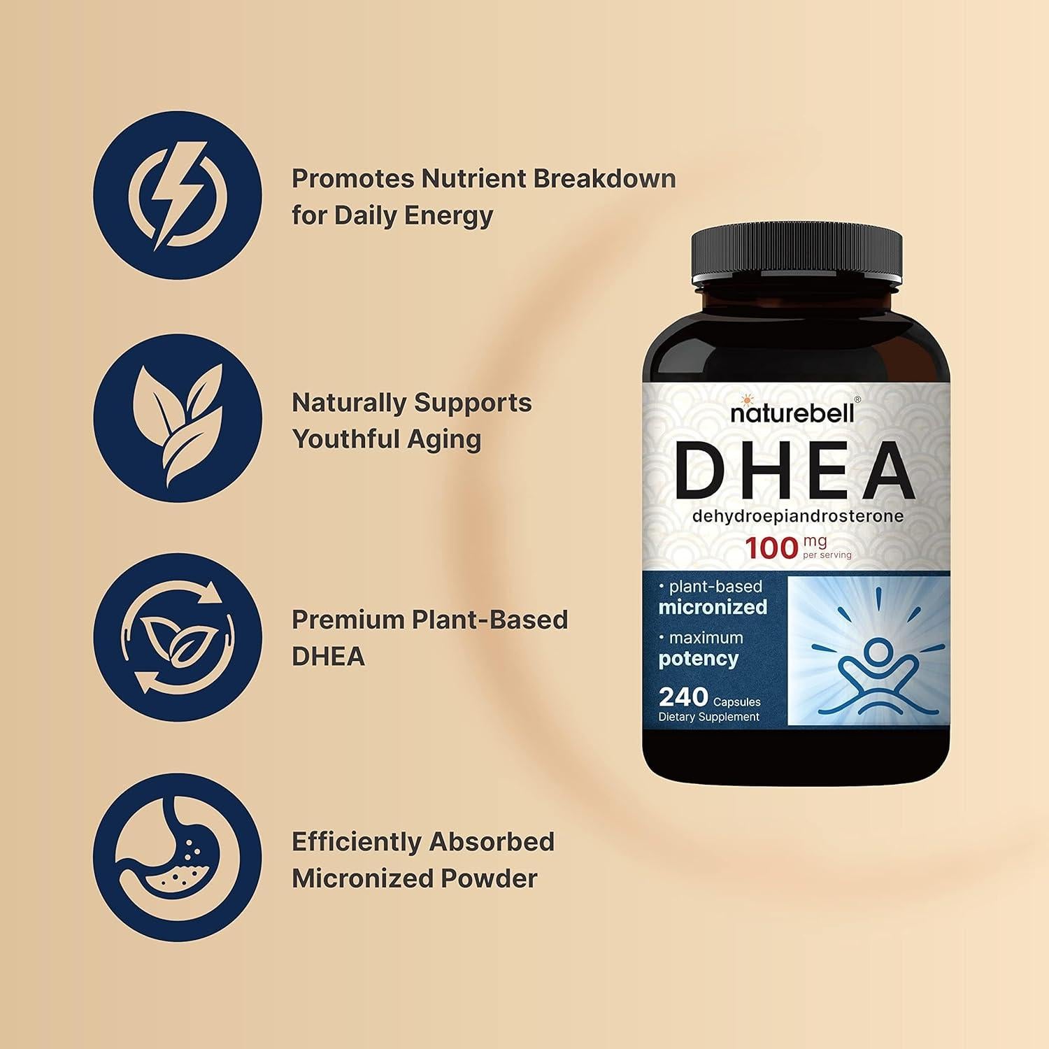 Suplemento DHEA NatureBell 100mg 240 Cápsulas Alta Absorción