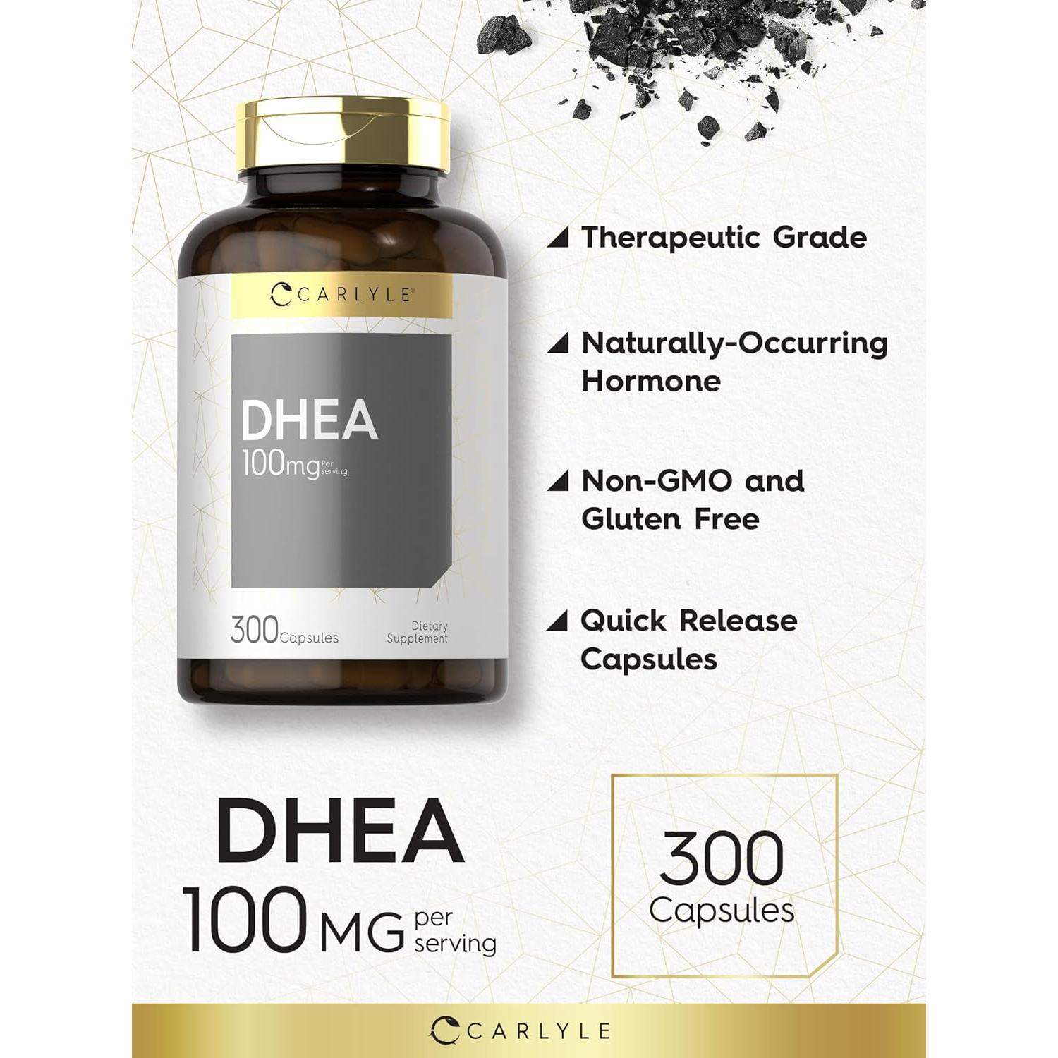 Suplemento DHEA Carlyle 100mg 300 Cápsulas Sin Gluten