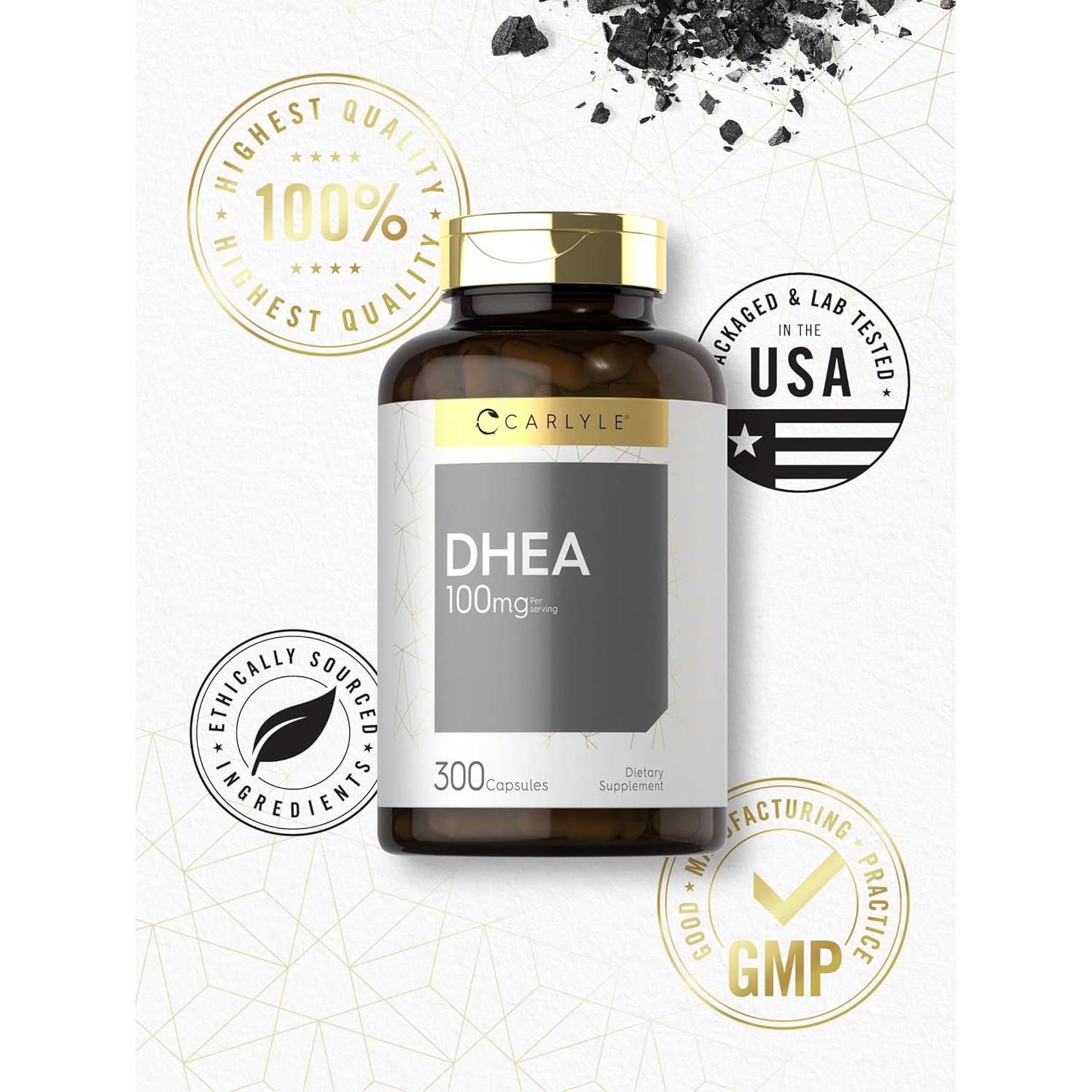 Suplemento DHEA Carlyle 100mg 300 Cápsulas Sin Gluten