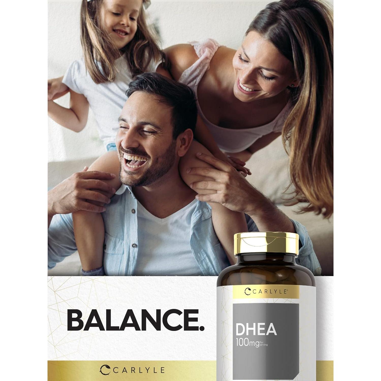 Suplemento DHEA Carlyle 100mg 300 Cápsulas Sin Gluten