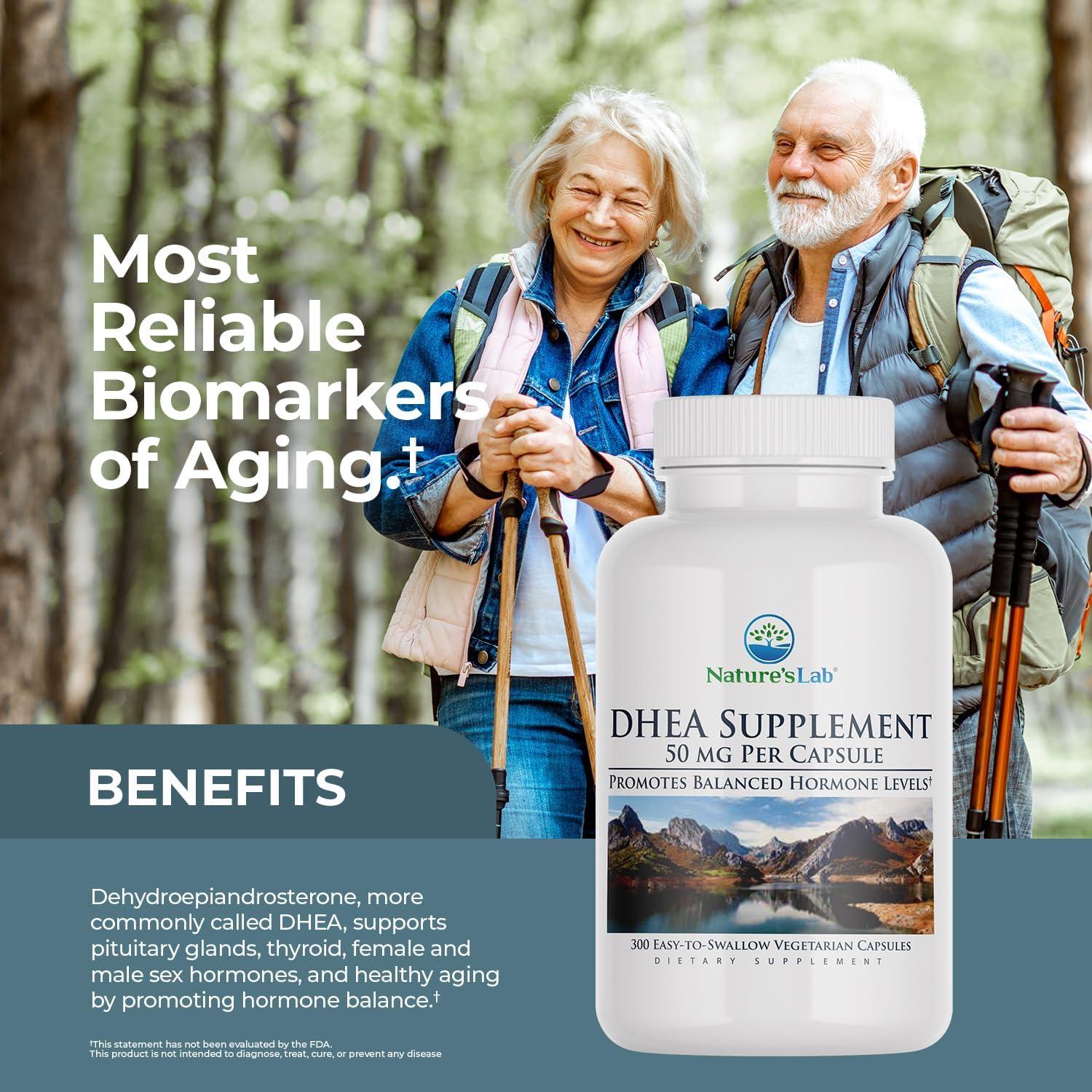 Suplemento DHEA Nature's Lab 50mg - 300 Cápsulas para Energía y Equilibrio Hormonal