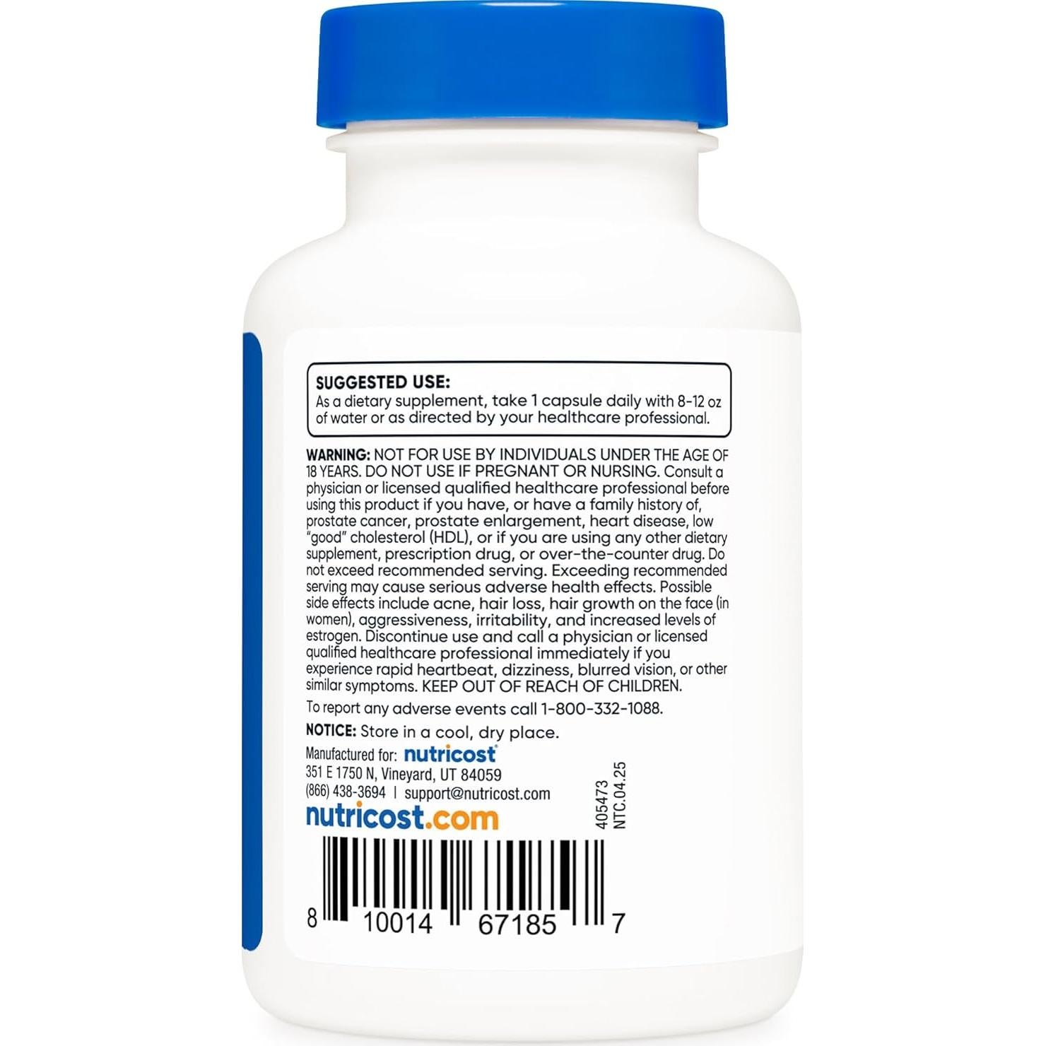 Nutricost DHEA 25mg 120 Cápsulas - Suplemento Sin Gluten y Soja