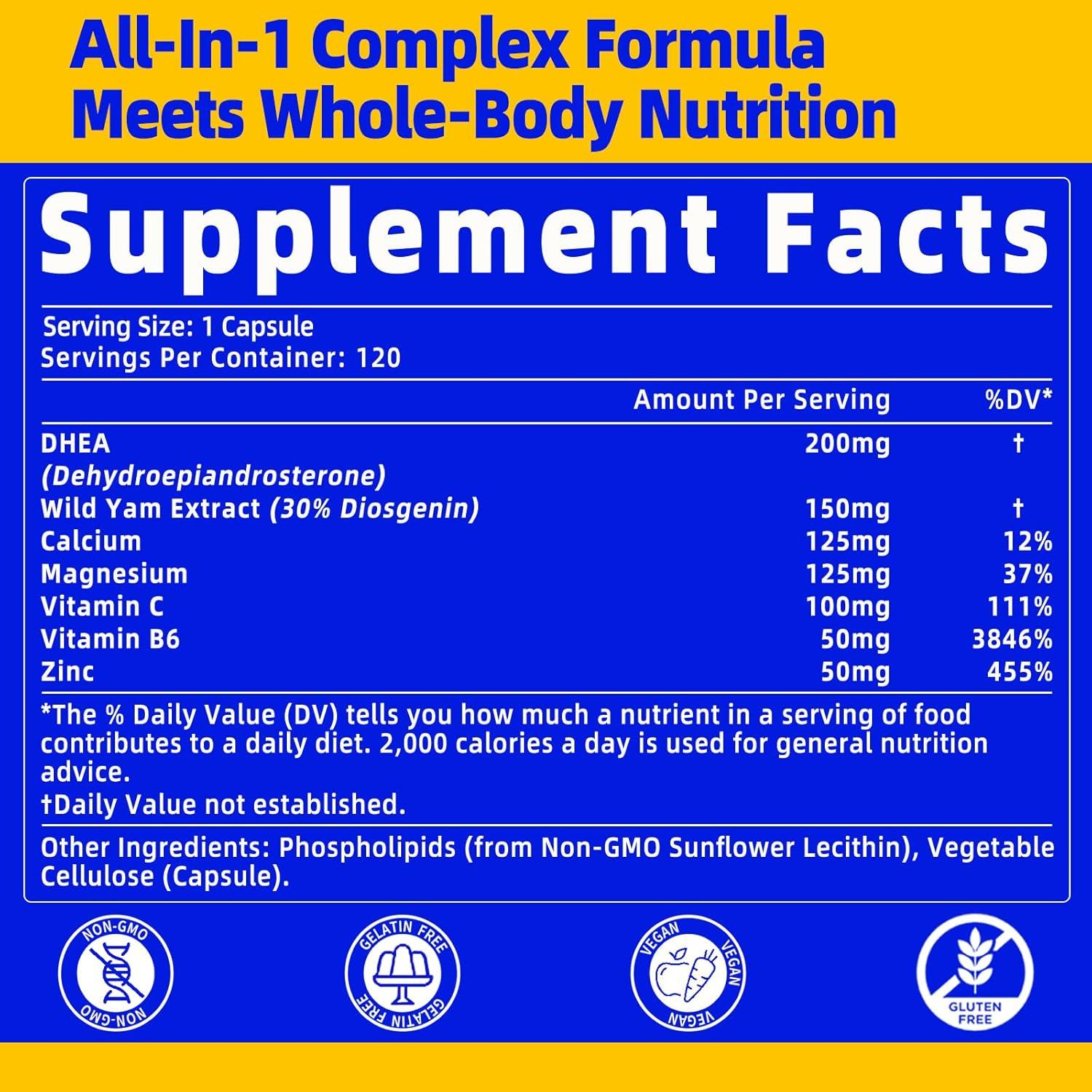 Suplemento DHEA Micronizado 200mg QANLOI 120 Cápsulas