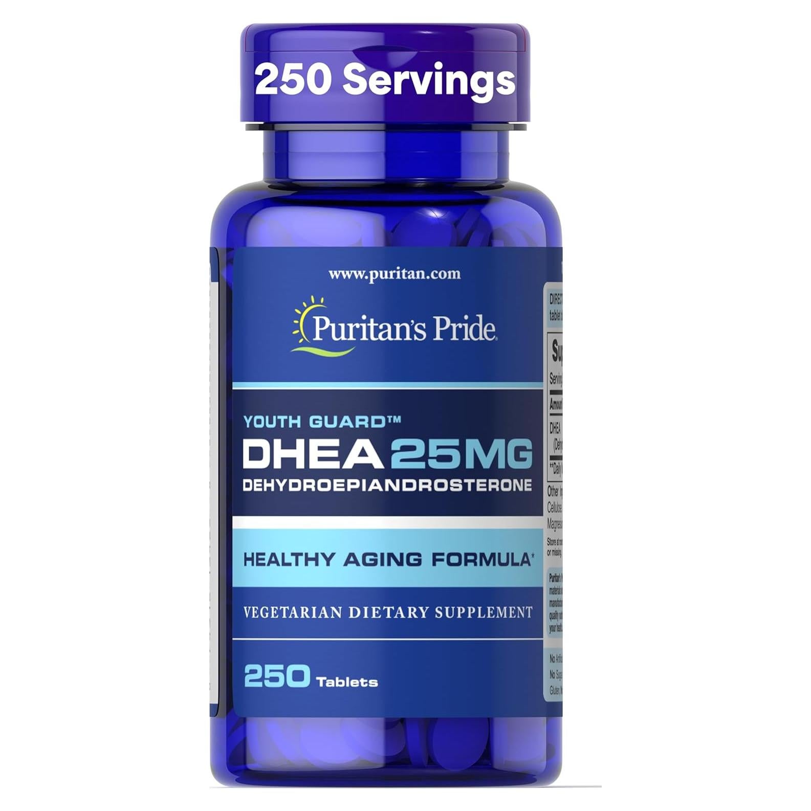 Suplemento DHEA Puritan's Pride 25mg 250 Tabletas Envejecimiento Saludable