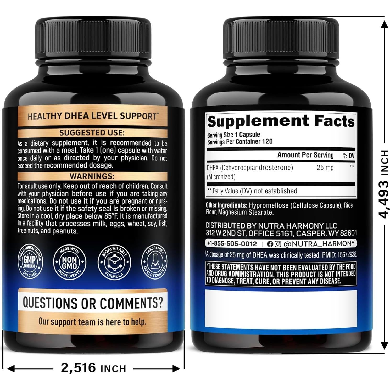 Suplemento DHEA 25mg Nutra Harmony - 120 Cápsulas Veganas