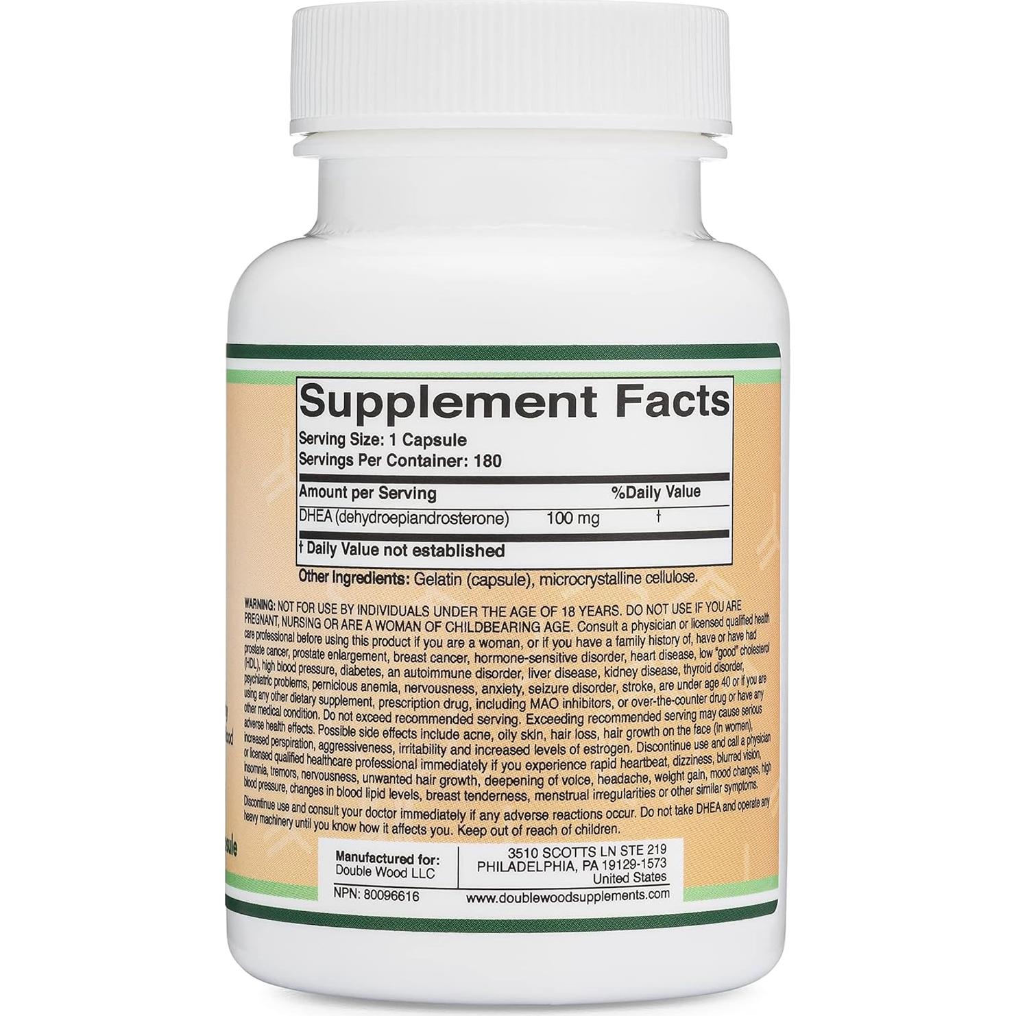 DHEA 100mg 180 Cápsulas Double Wood - Equilibrio Hormonal