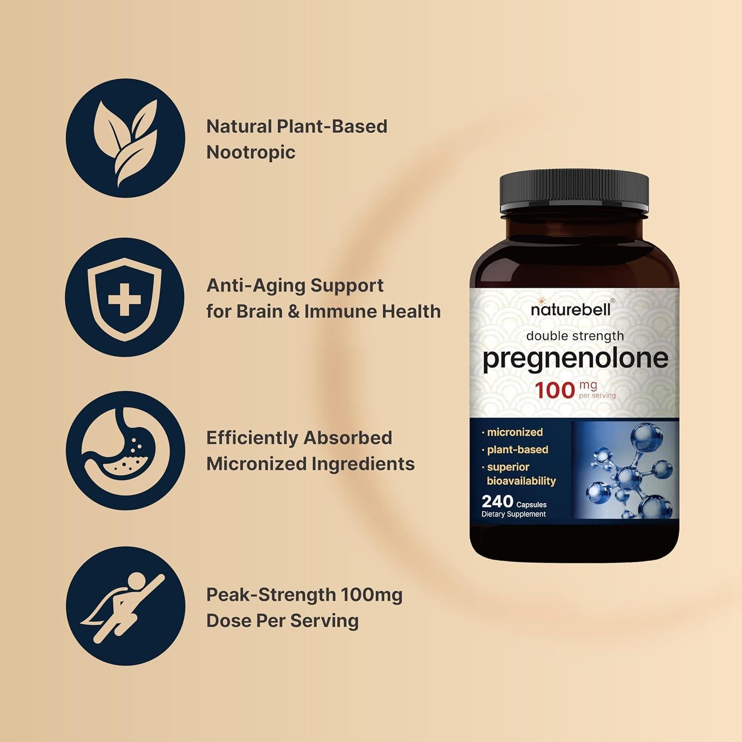 Pregnenolona 100mg NatureBell - 240 Cápsulas Micronizadas