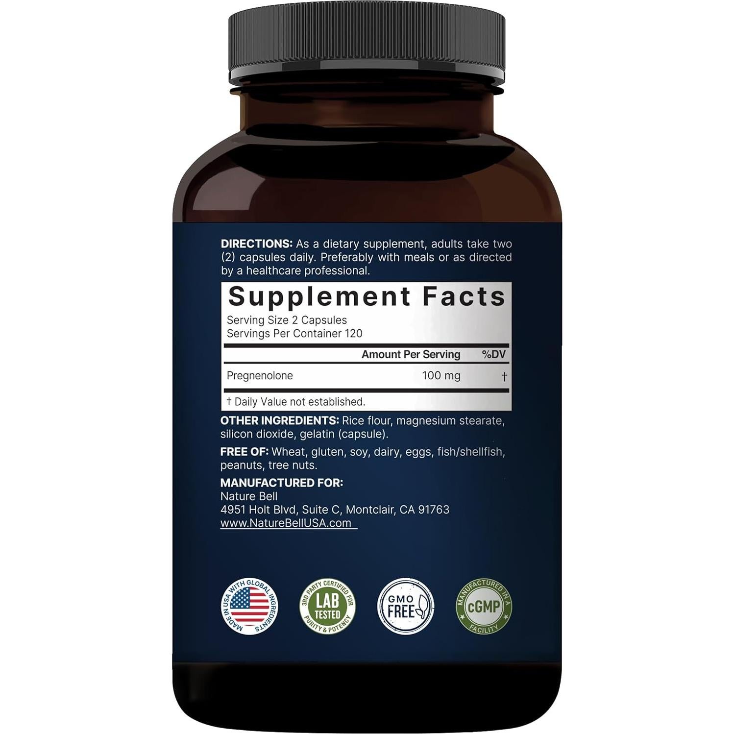 Pregnenolona 100mg NatureBell - 240 Cápsulas Micronizadas