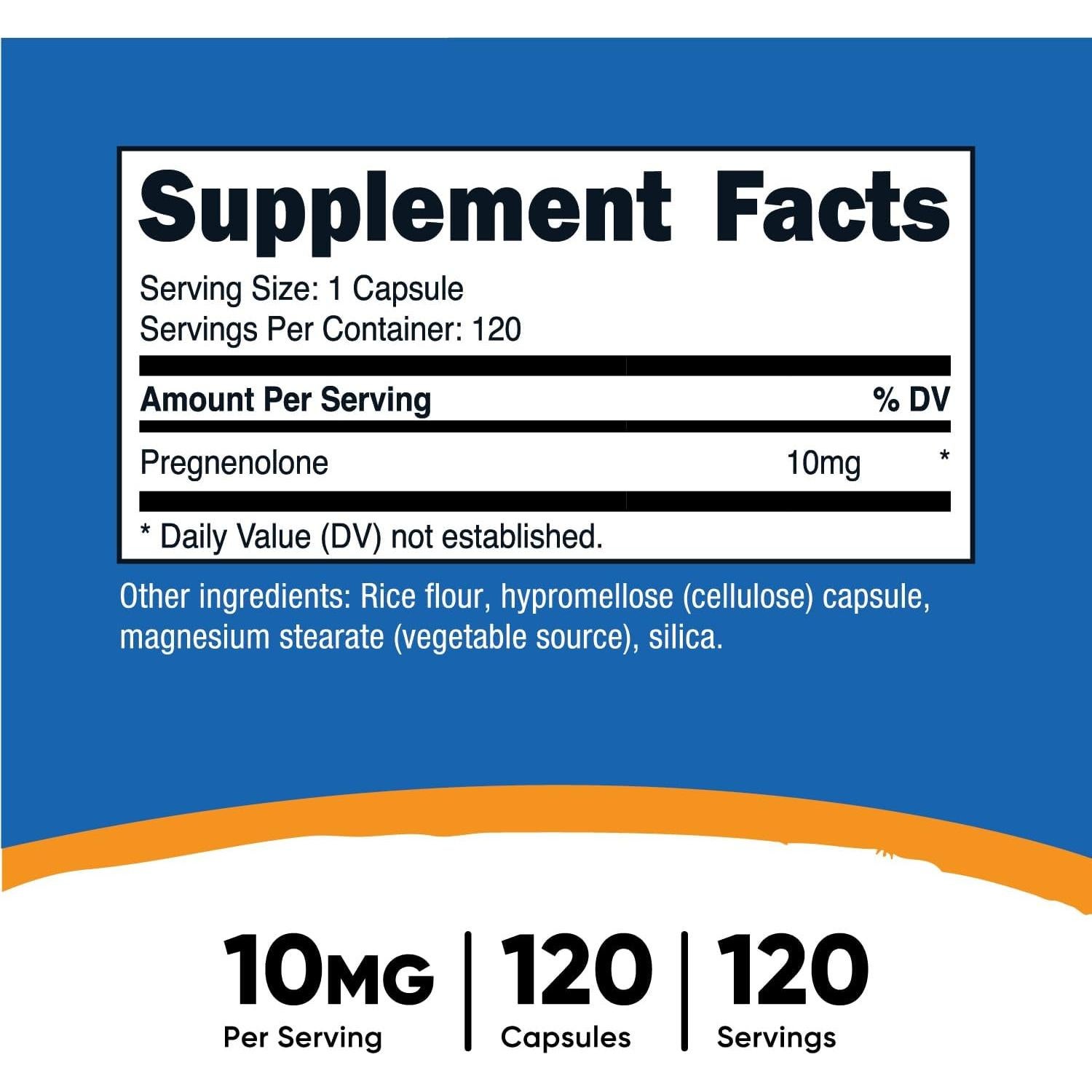 Nutricost Pregnenolona 10mg - 120 Cápsulas Vegetarianas