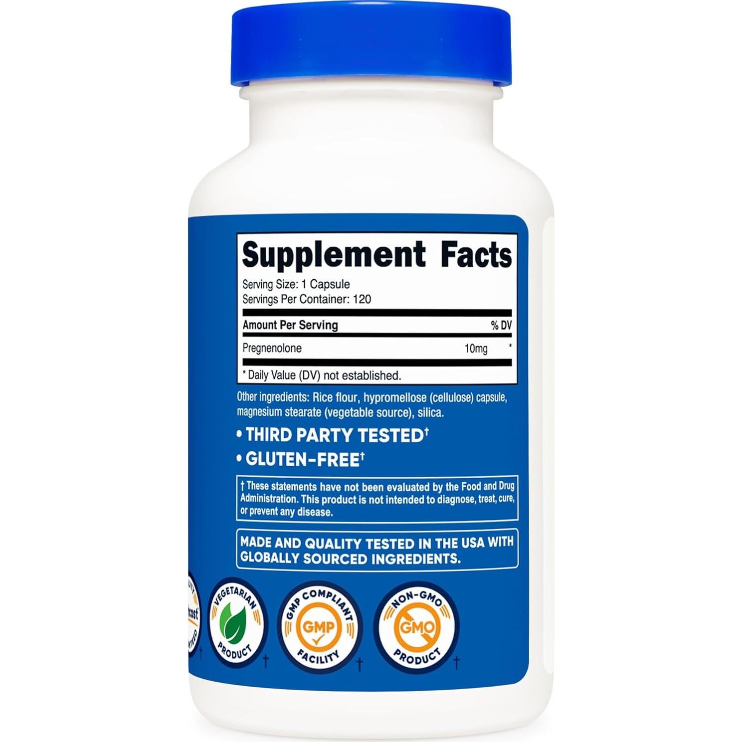 Nutricost Pregnenolona 10mg - 120 Cápsulas Vegetarianas