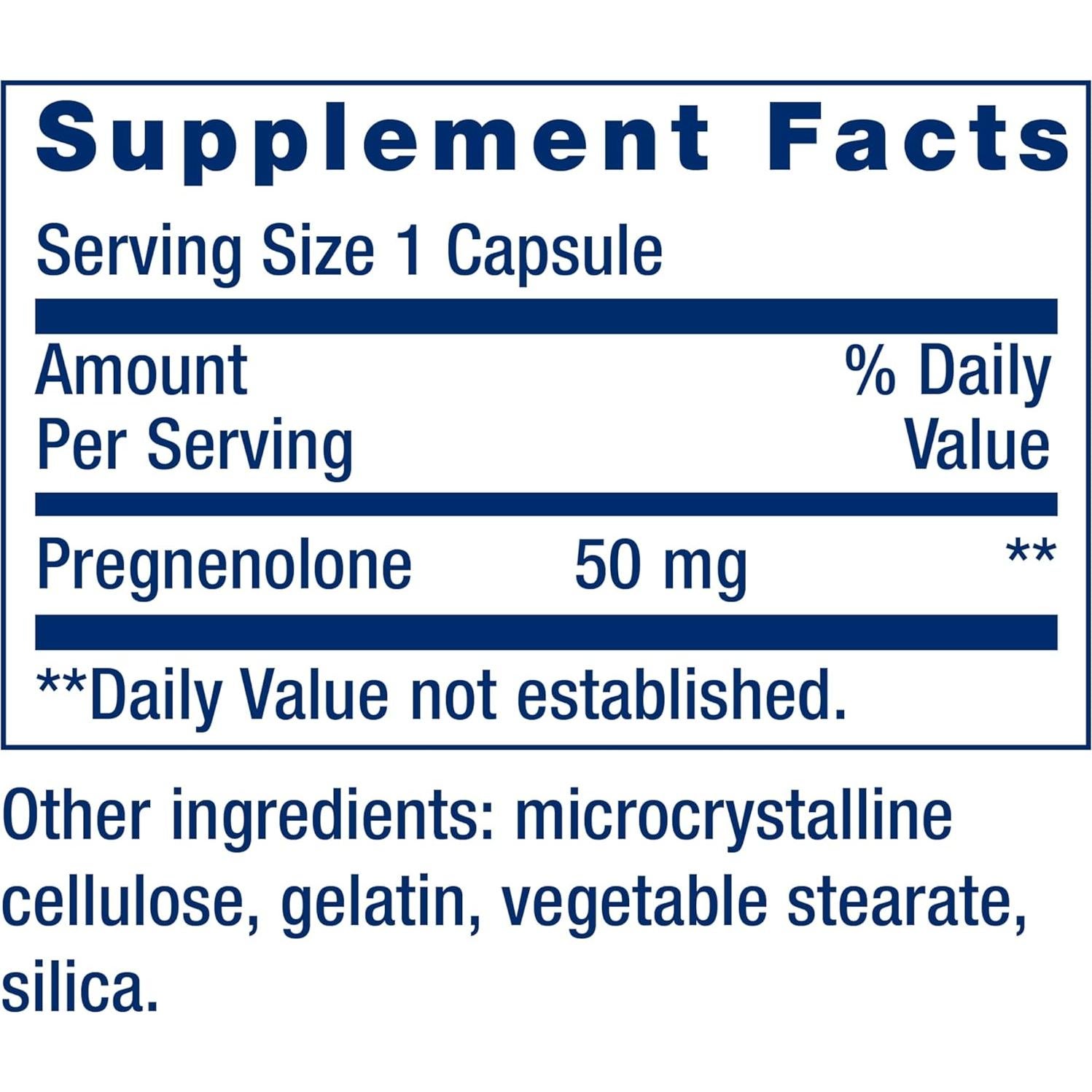 Suplemento de Pregnenolona Life Extension 50 mg, 100 Cápsulas
