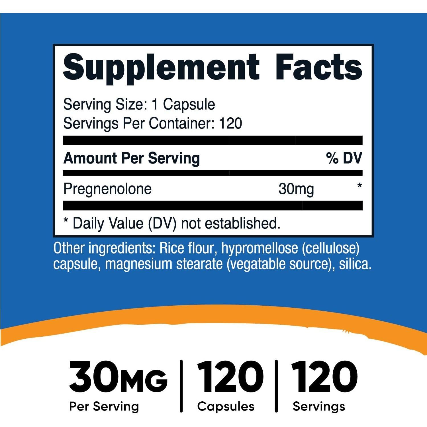 Nutricost Pregnenolona 30mg - 120 Cápsulas Vegetarianas Sin OGM