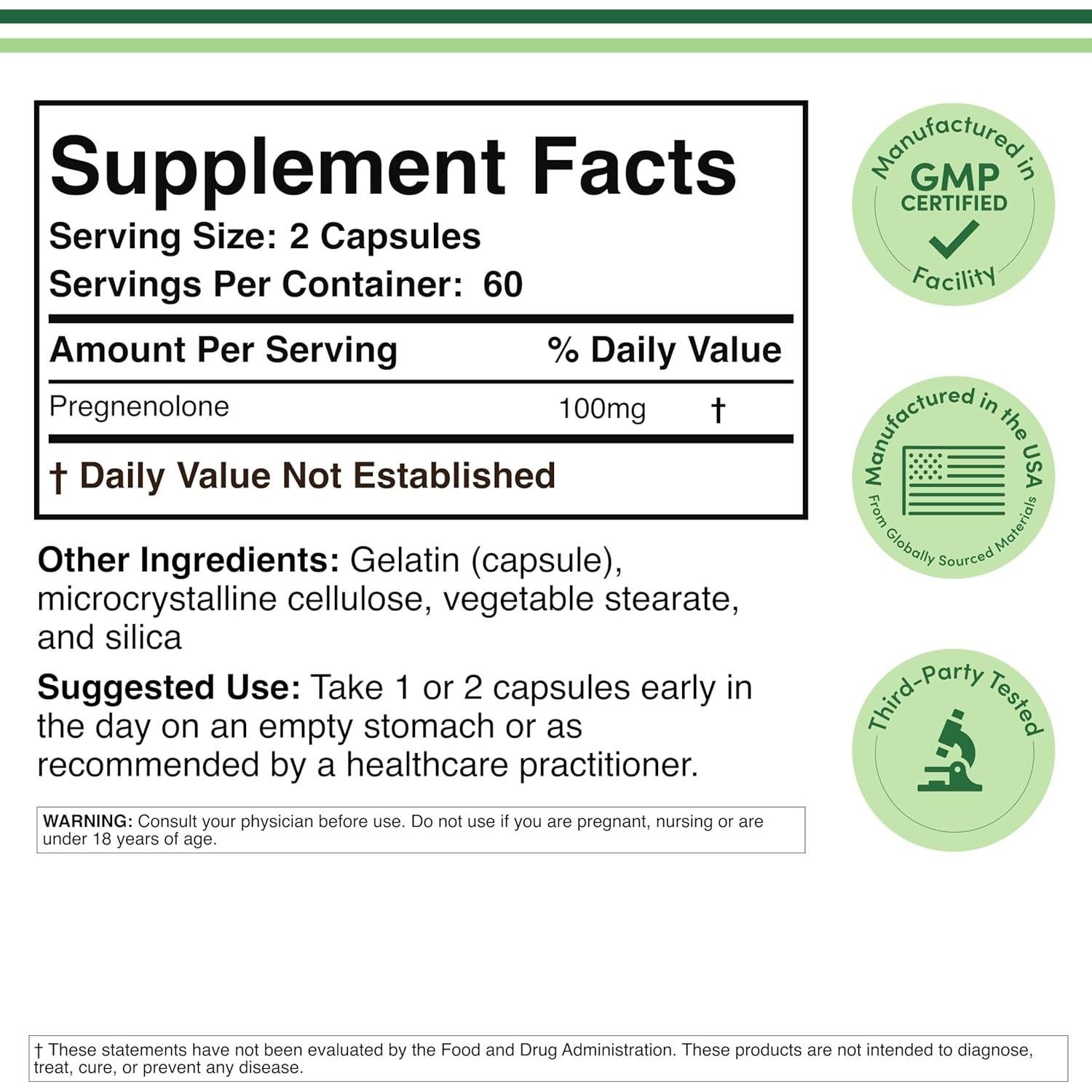 Pregnenolona 100mg Double Wood - 120 cápsulas no OGM
