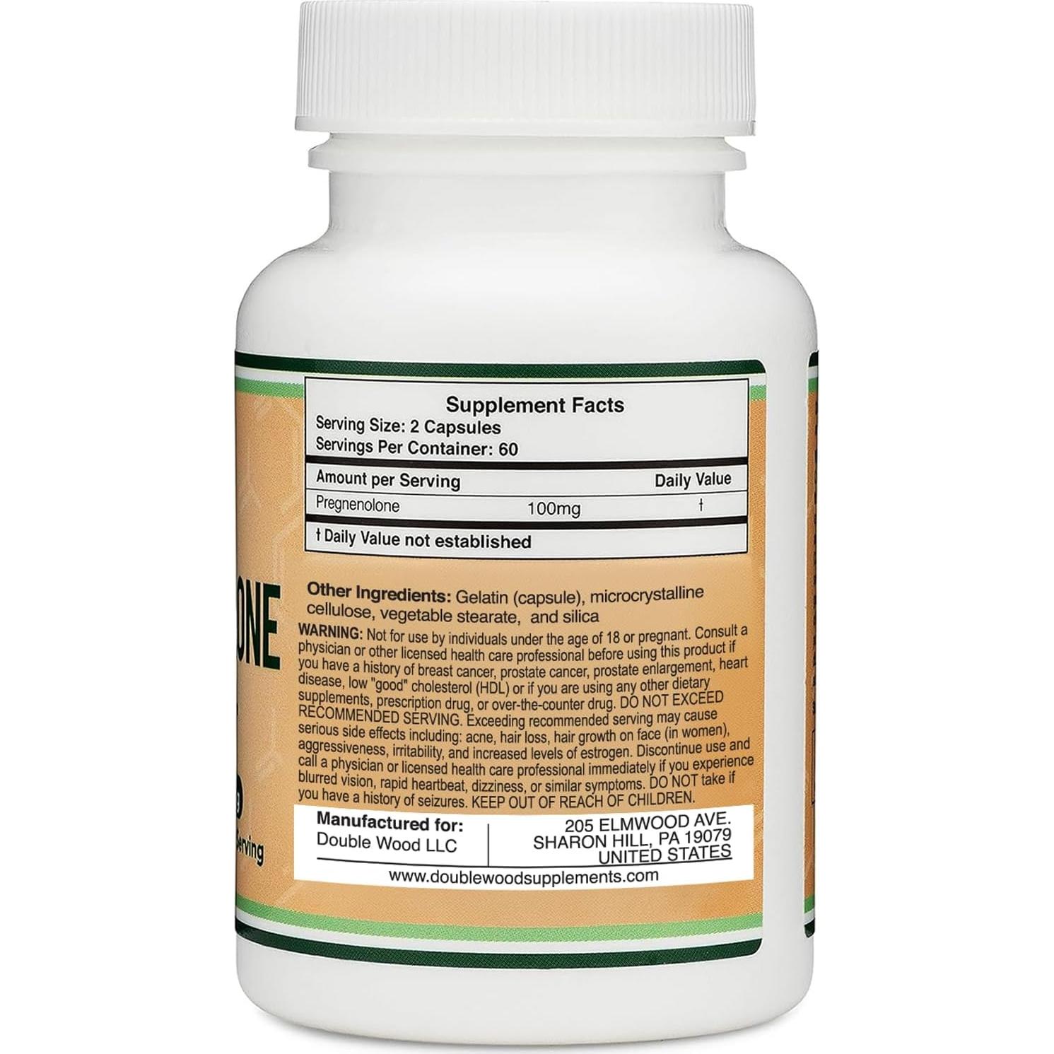 Pregnenolona 100mg Double Wood - 120 cápsulas no OGM