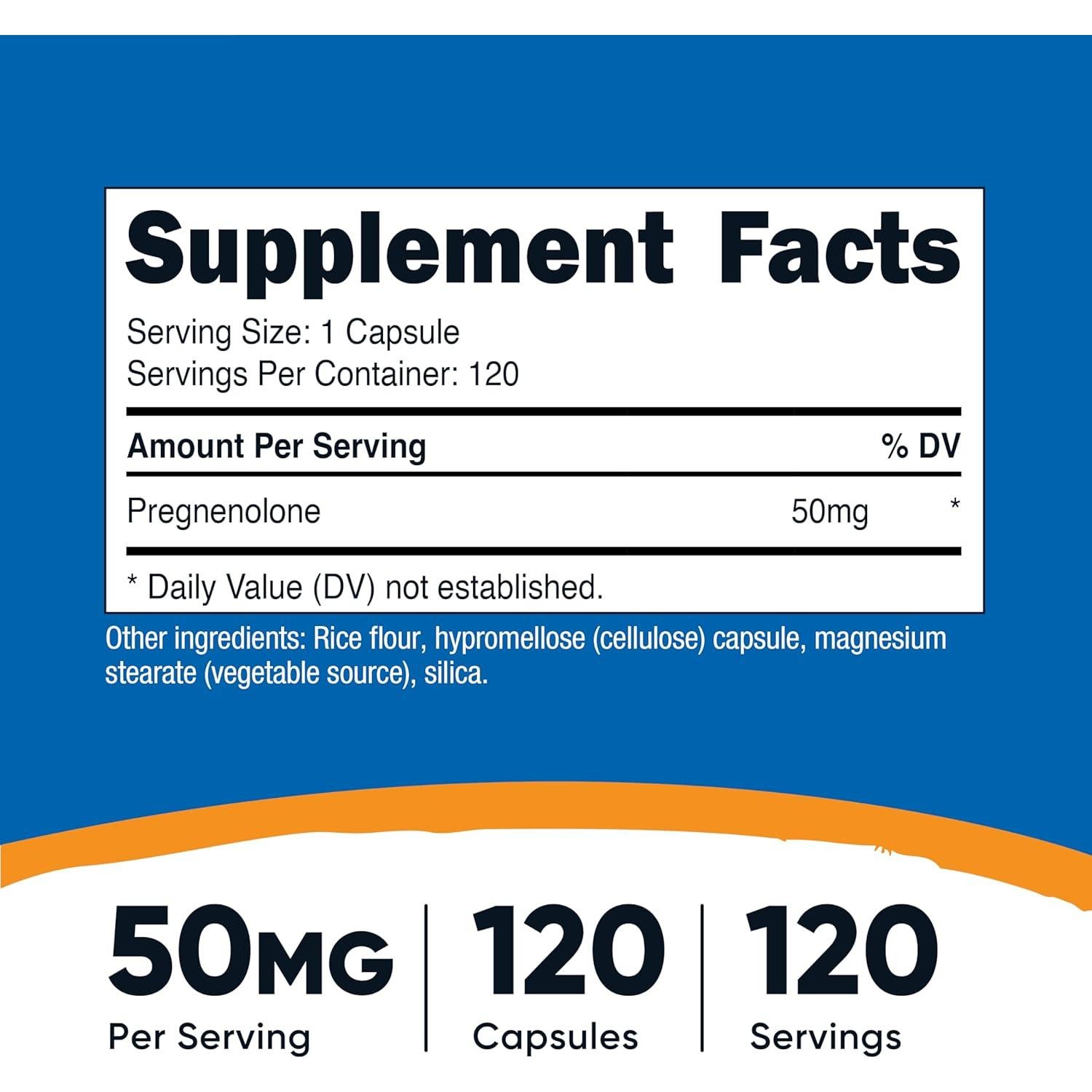 Nutricost Pregnenolona 50mg - 120 Cápsulas Vegetarianas
