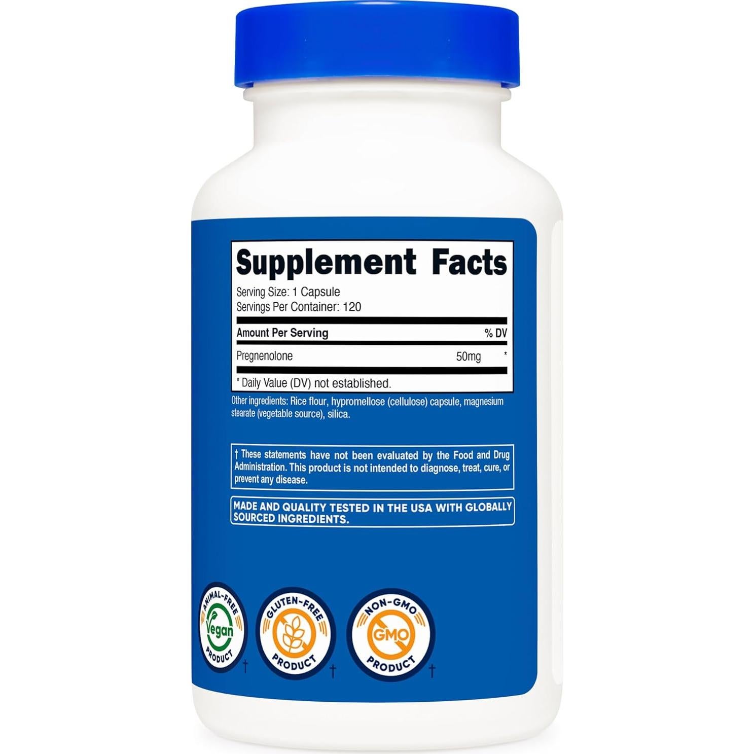 Nutricost Pregnenolona 50mg - 120 Cápsulas Vegetarianas