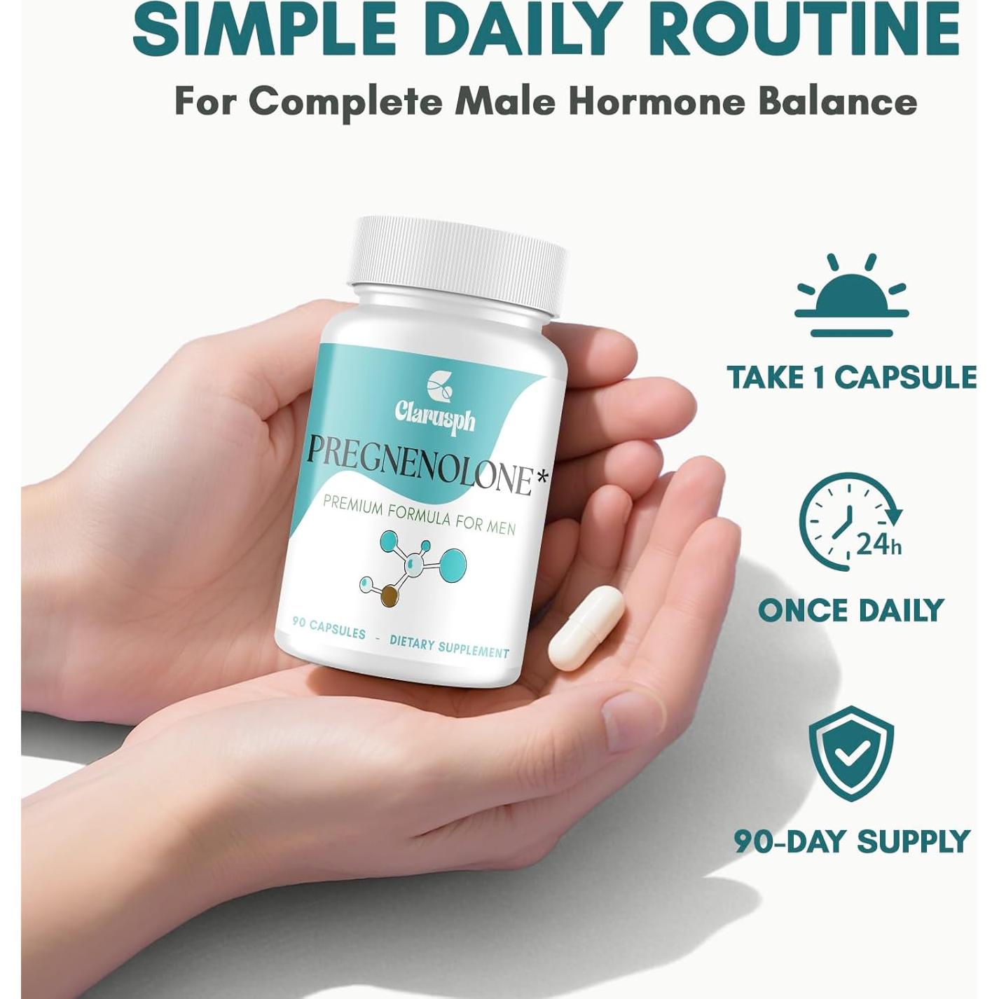 Suplemento Pregnenolona 50mg + DHEA 25mg Clarusph 180 Cápsulas