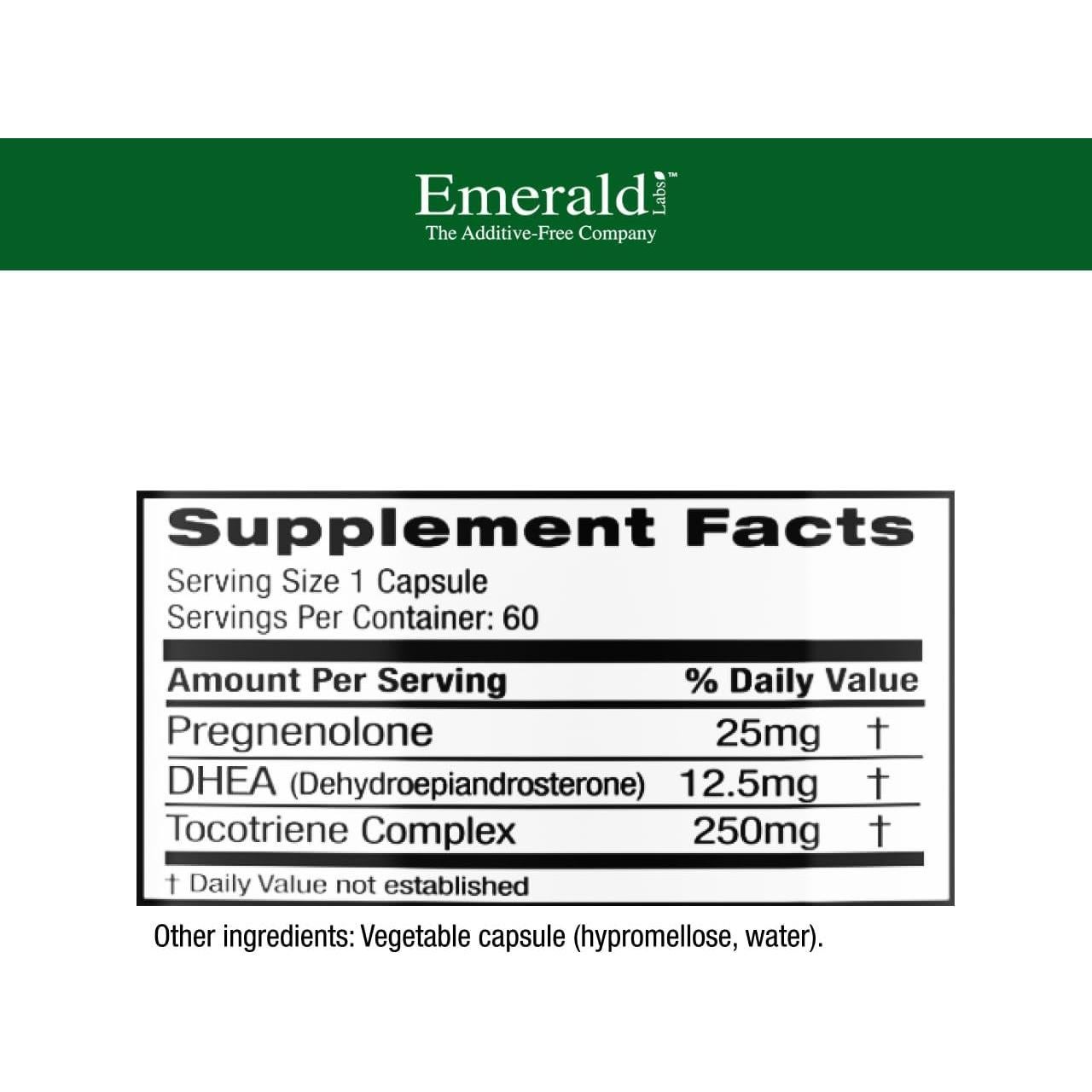 Suplemento de Bienestar Emerald Labs Pregnenolona 50mg DHEA 25mg