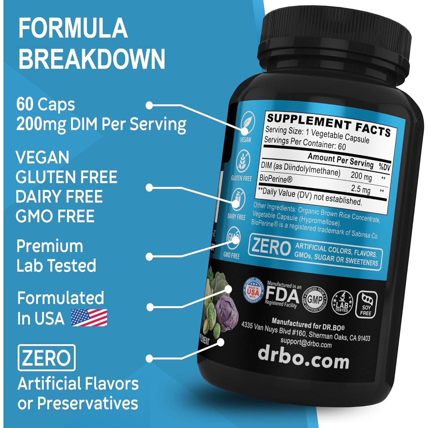 Suplemento DIM 200mg DR. BO - Equilibrio Hormonal y Acné - 60 Cápsulas