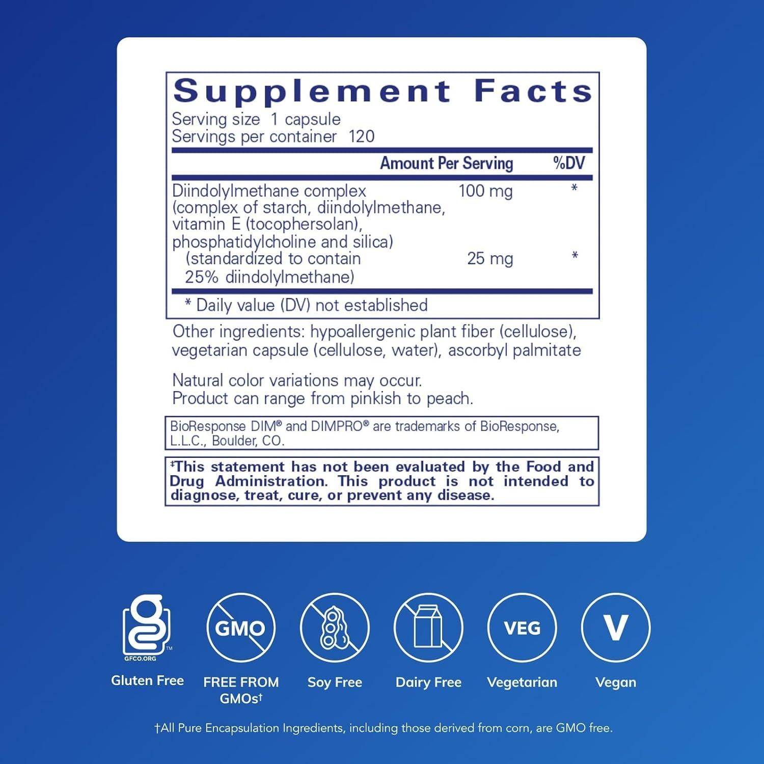 Suplemento Diindolilmetano Pure Encapsulations 120 Cápsulas