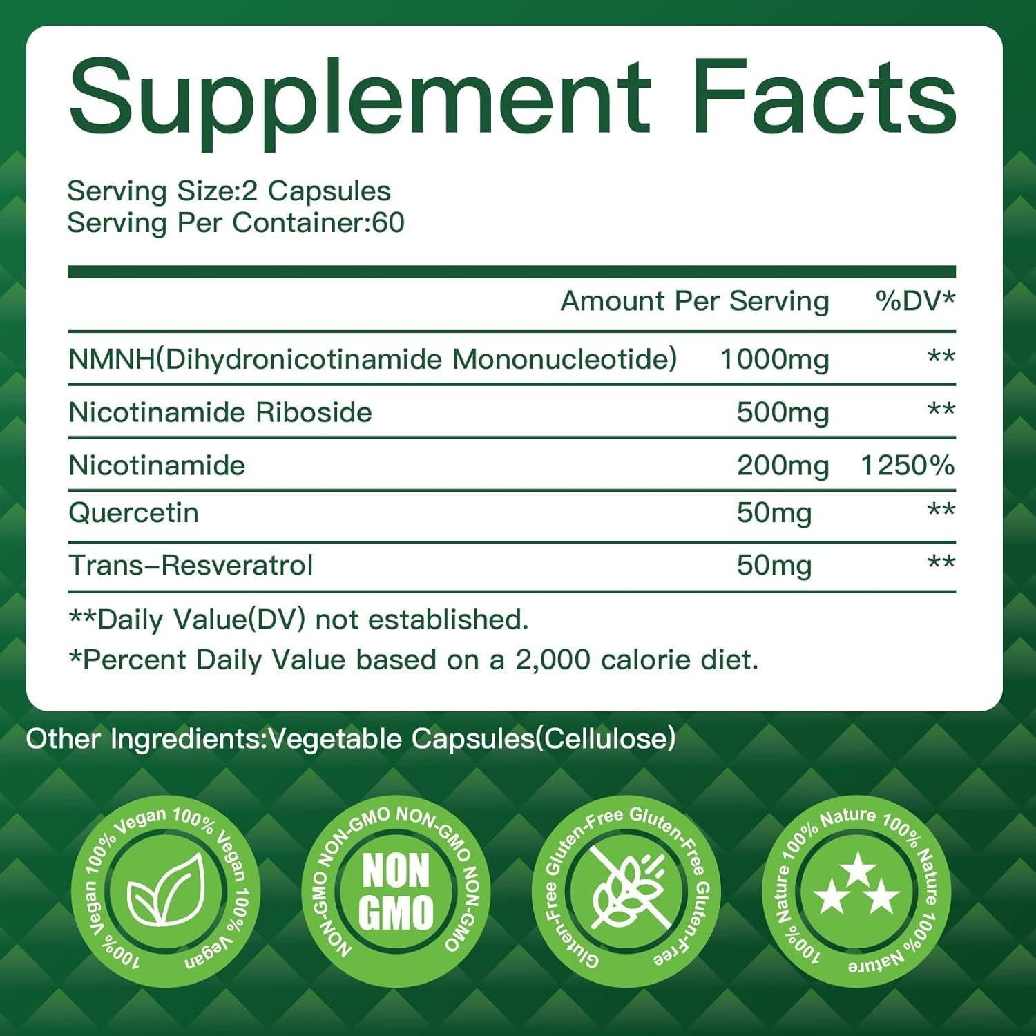 Suplemento NMNH 1000mg VPKIN - 120 Cápsulas Veganas