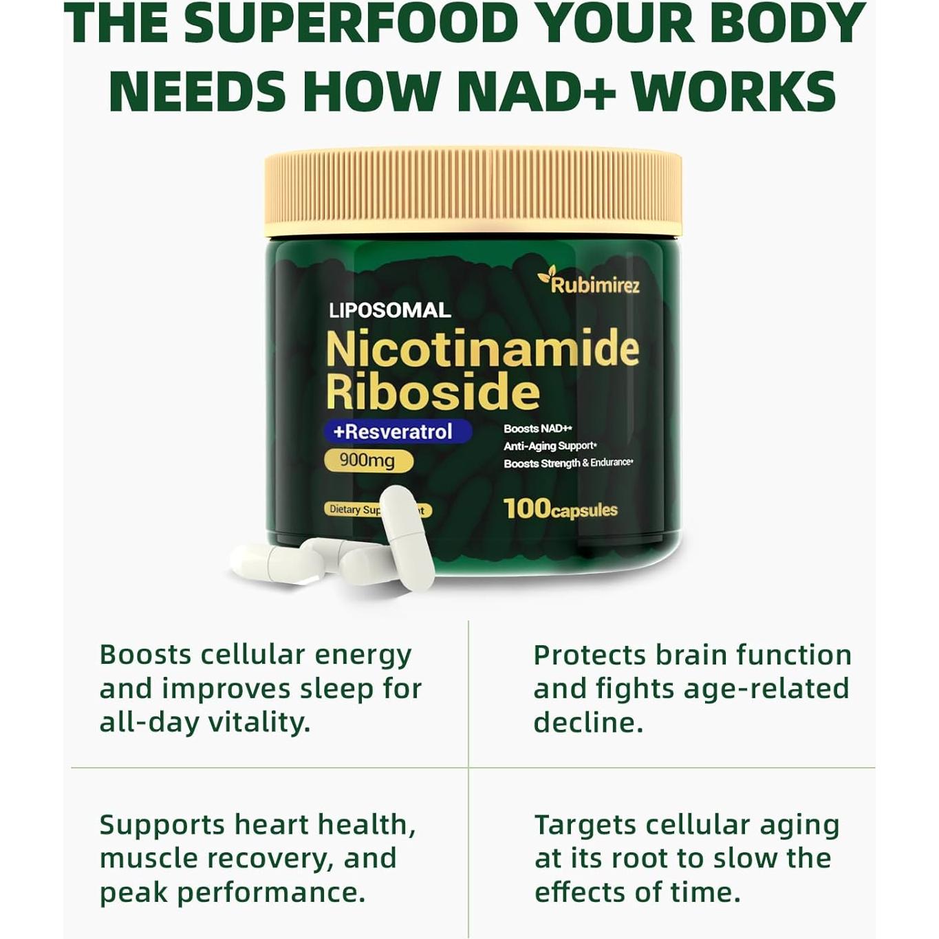 Suplemento Antienvejecimiento Rubimirez 900mg - 100 Cápsulas Veganas