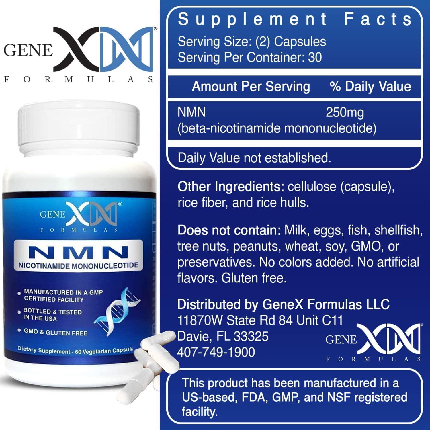 Suplemento NMN 250mg Genex Formulas - 60 Cápsulas Puras