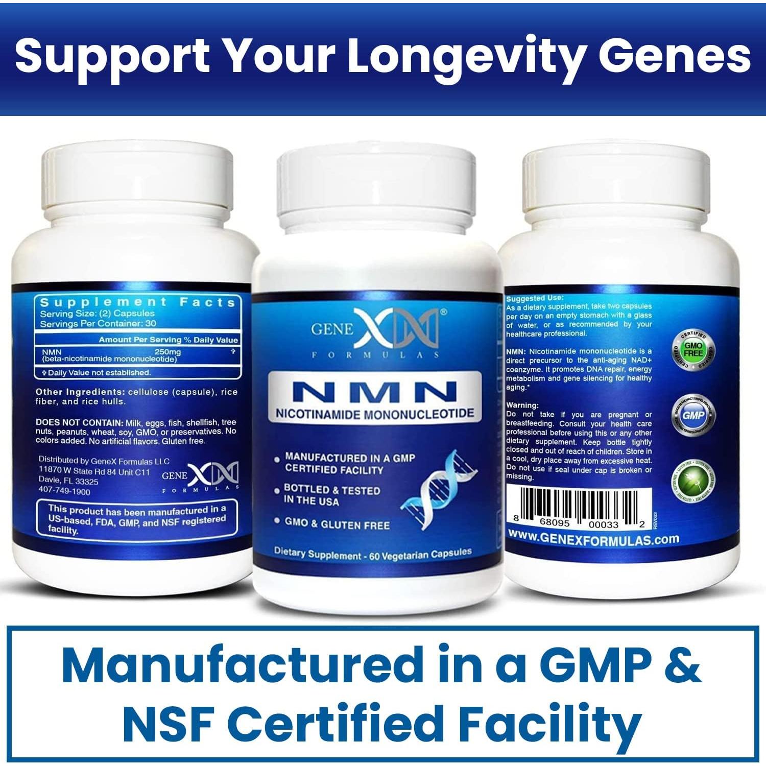 Suplemento NMN 250mg Genex Formulas - 60 Cápsulas Puras