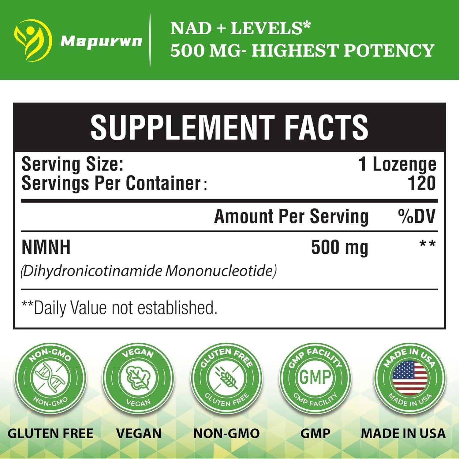 Suplemento NMNH 500mg - Aumenta NAD+ - 120 Cápsulas