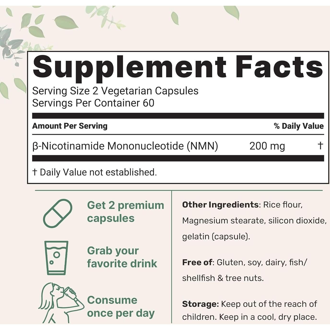 Suplemento NMN 200mg Micro Ingredients - 120 Cápsulas Veganas