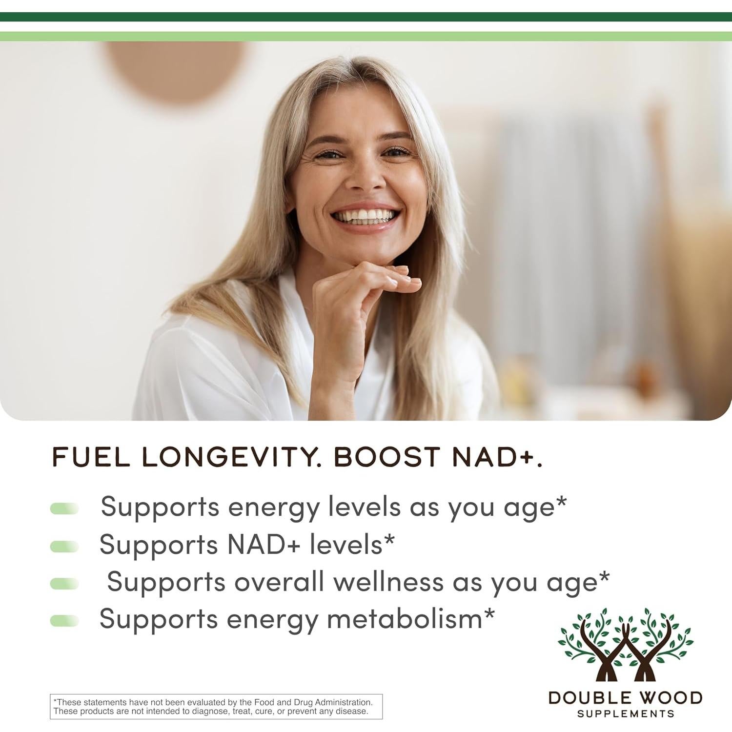 Suplemento NMN Double Wood 250mg - 60 Cápsulas Sin Gluten