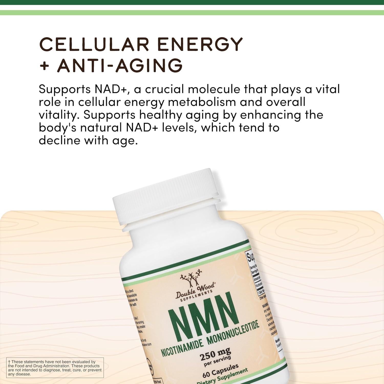 Suplemento NMN Double Wood 250mg - 60 Cápsulas Sin Gluten