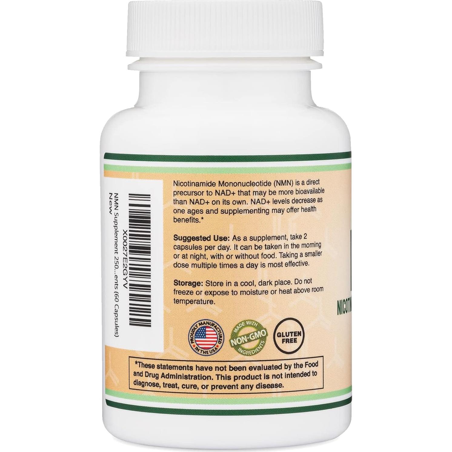 Suplemento NMN Double Wood 250mg - 60 Cápsulas Sin Gluten