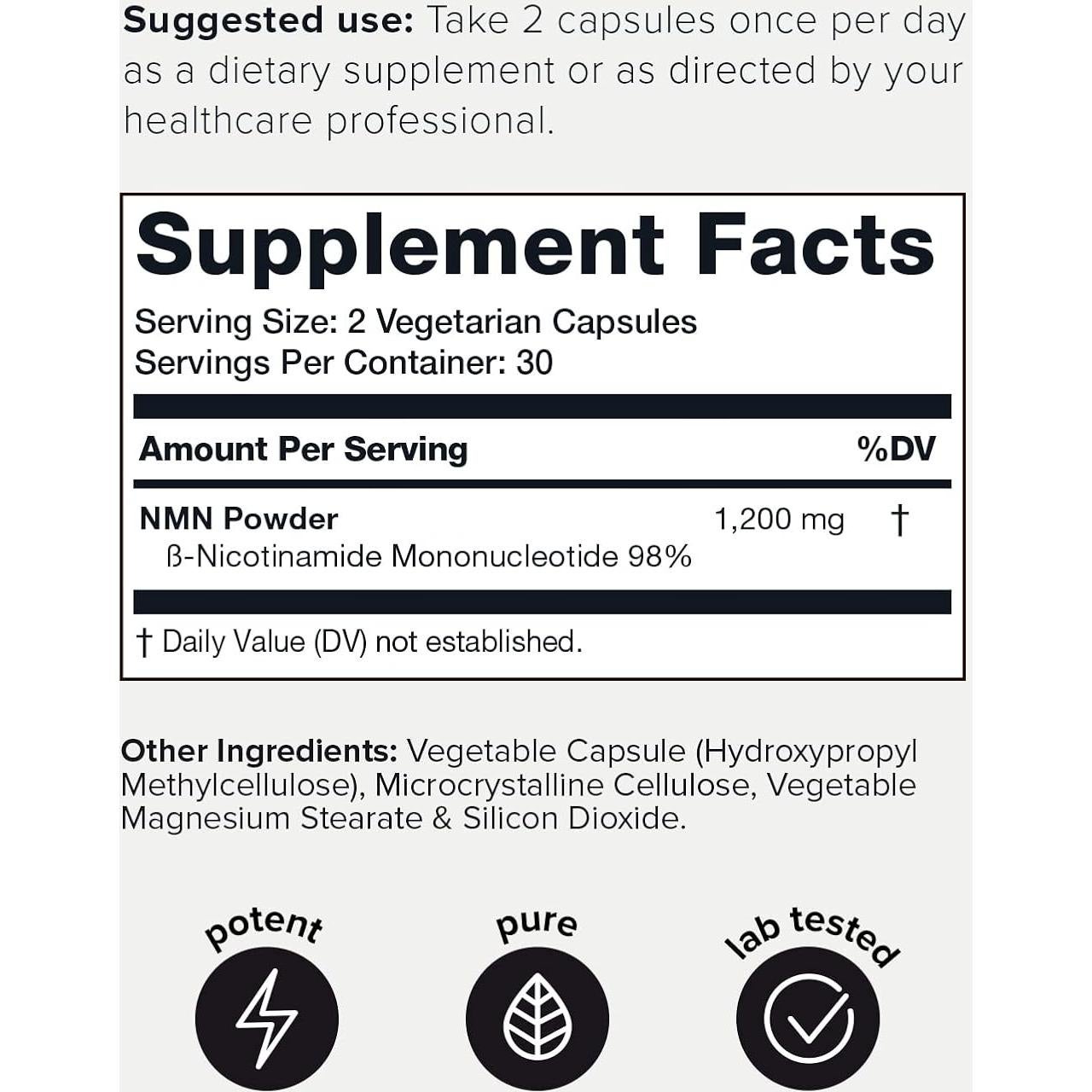 Suplemento NMN Toniiq 1200mg - 60 Cápsulas Purificadas